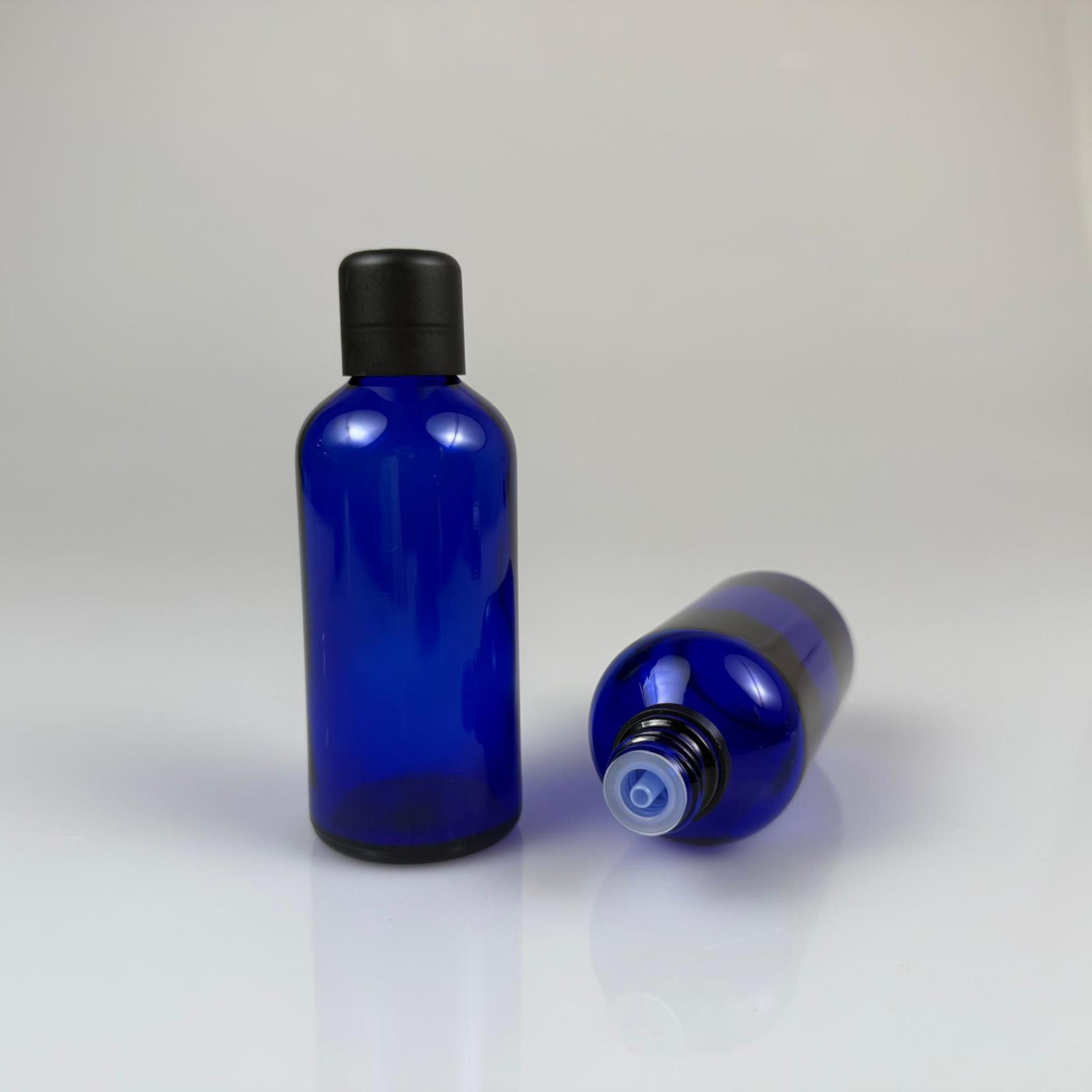 100 CC MAVİ CAM ŞİŞE + İÇTEN DAMLALIKLI ÇOCUK KİLİTLİ SİYAH KAPAK - MAVİ 100 ML KİLİT KAPAKLI DAMLATMALI ŞİŞE