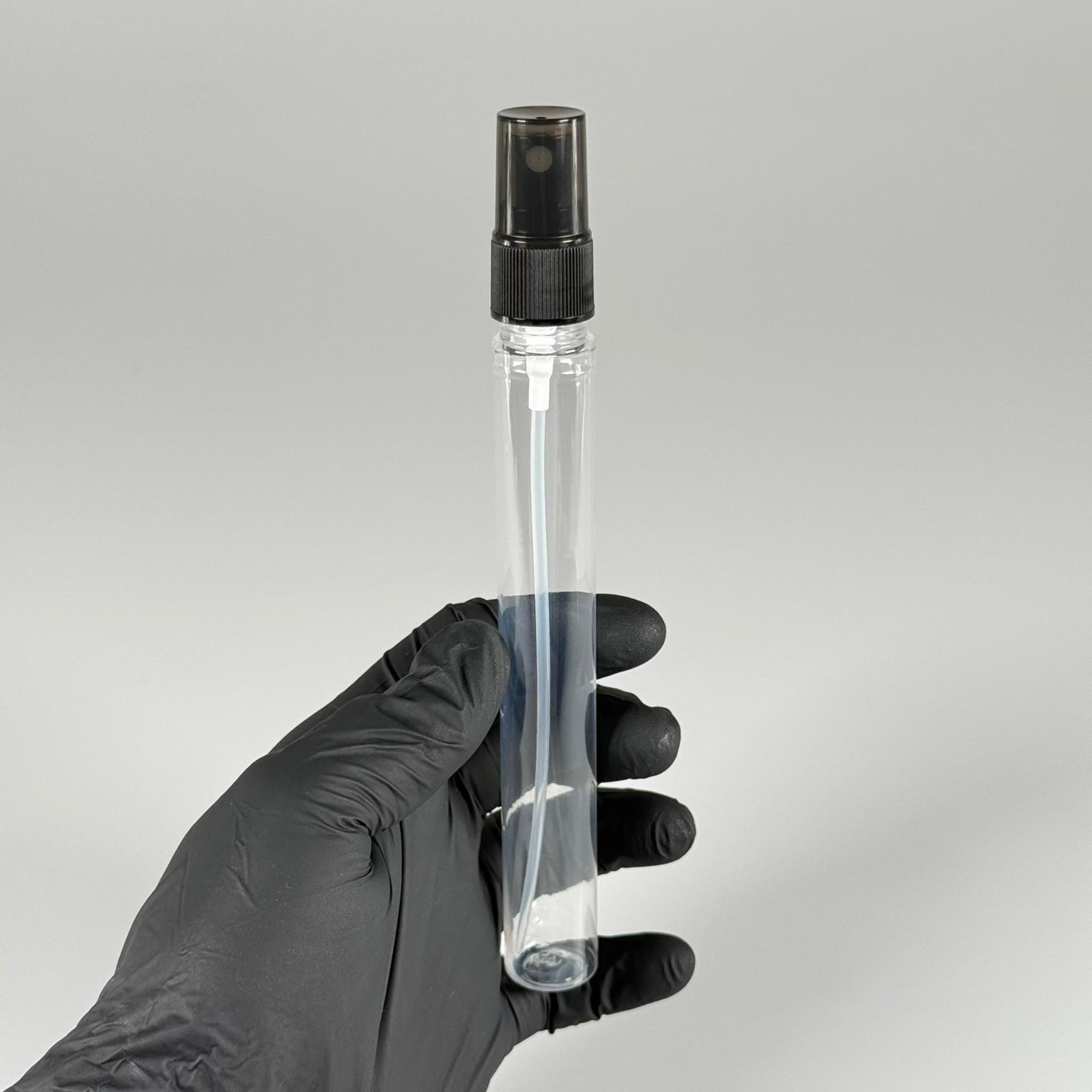 16 CM TÜP - 45 CC UZUN İNCE PET ŞİŞE - SİYAH SPREYLİ TAKIM - UZUN PLASTİK KALEM PARFÜM, KOLONYA ŞİŞESİ