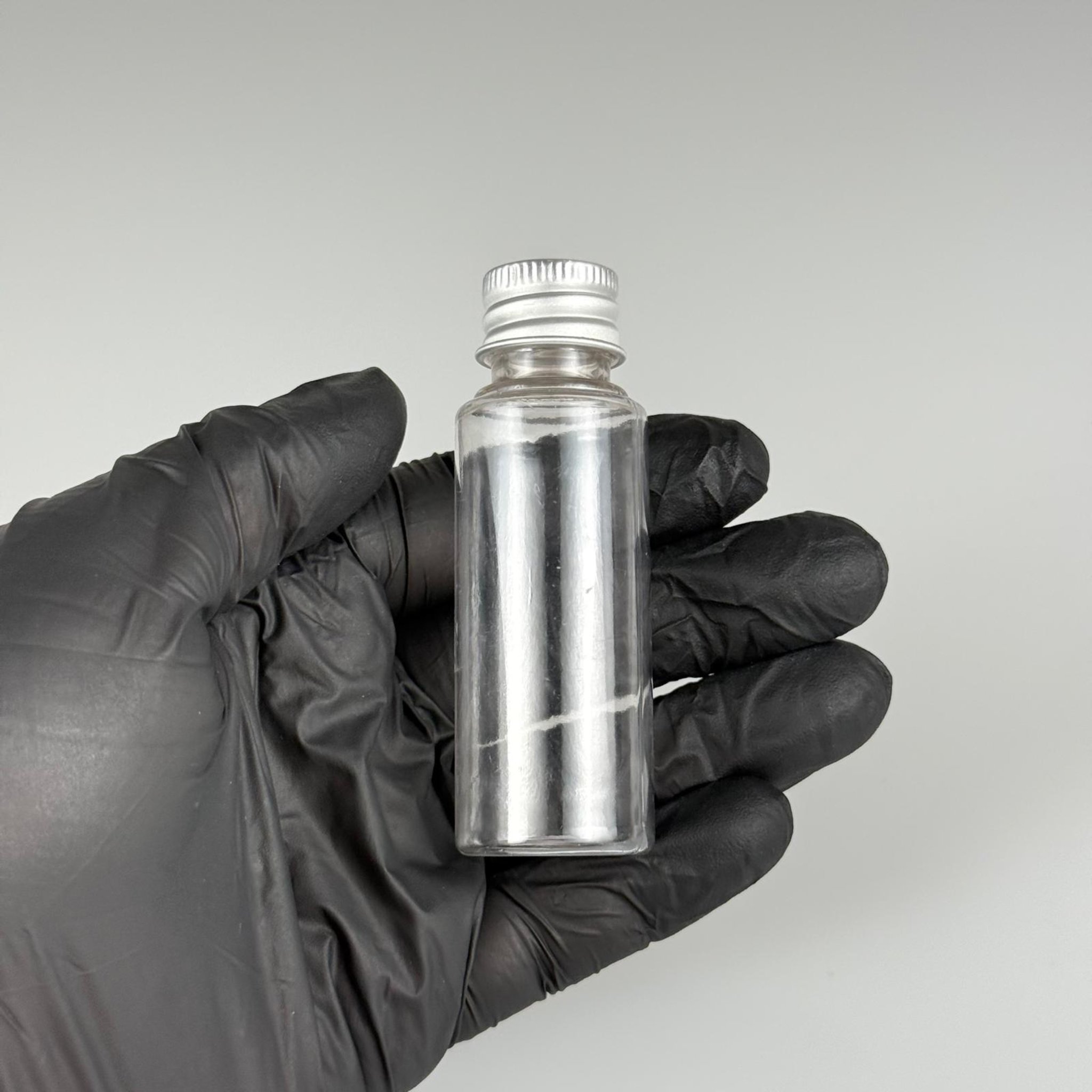 30 CC ŞEFFAF PET SHOT ŞİŞE - KÖPÜK CONTALI GÜMÜŞ ALÜMİNYUM METAL KAPAKLI TAKIM - 30 ML PLASTİK ŞİŞE