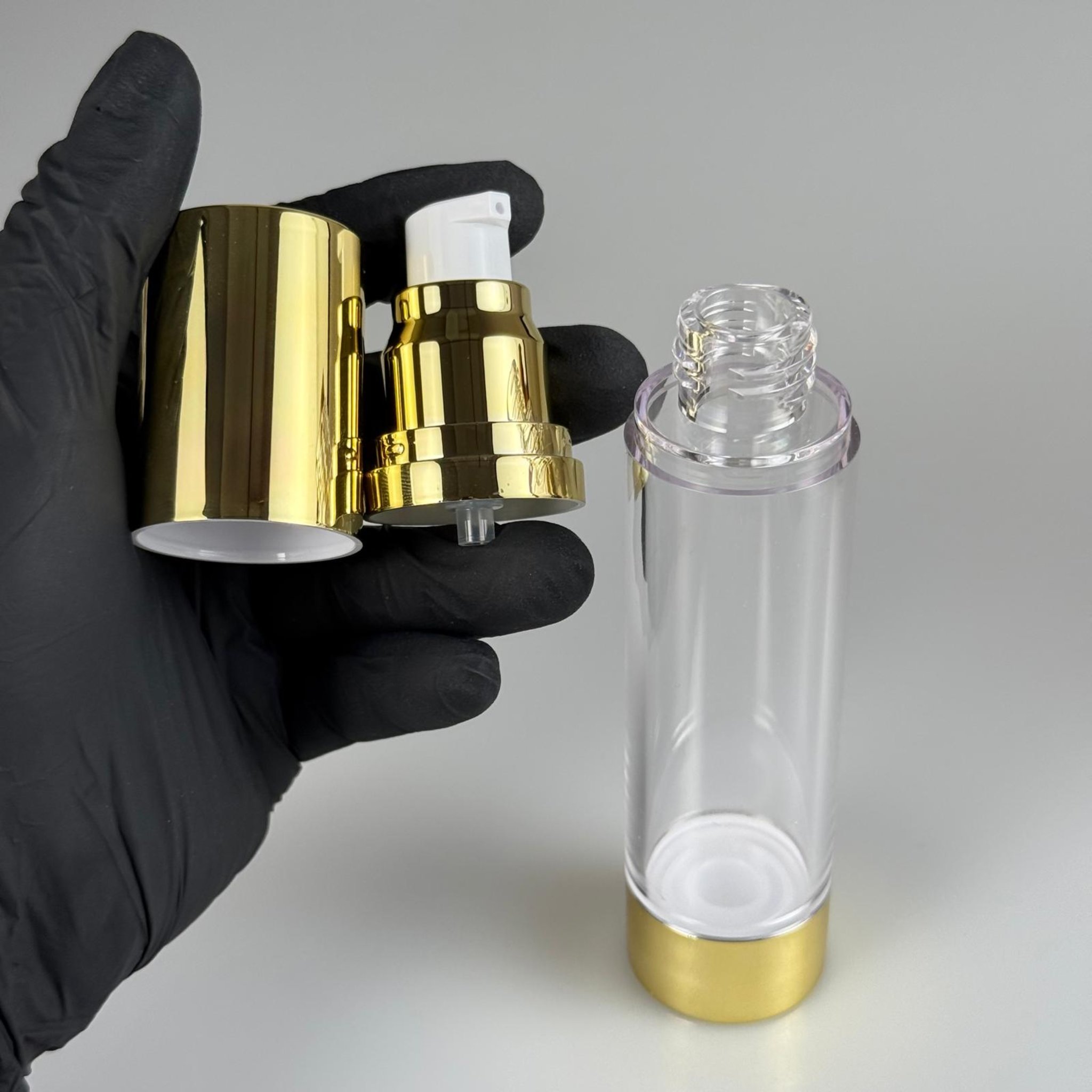 BOŞ KREM VE LOSYON ŞİŞESİ 50 ML BOŞ AİRLESS ŞİŞE - HAVASIZ POMPALI GOLD ASANSÖR AİRLESS ŞİŞE