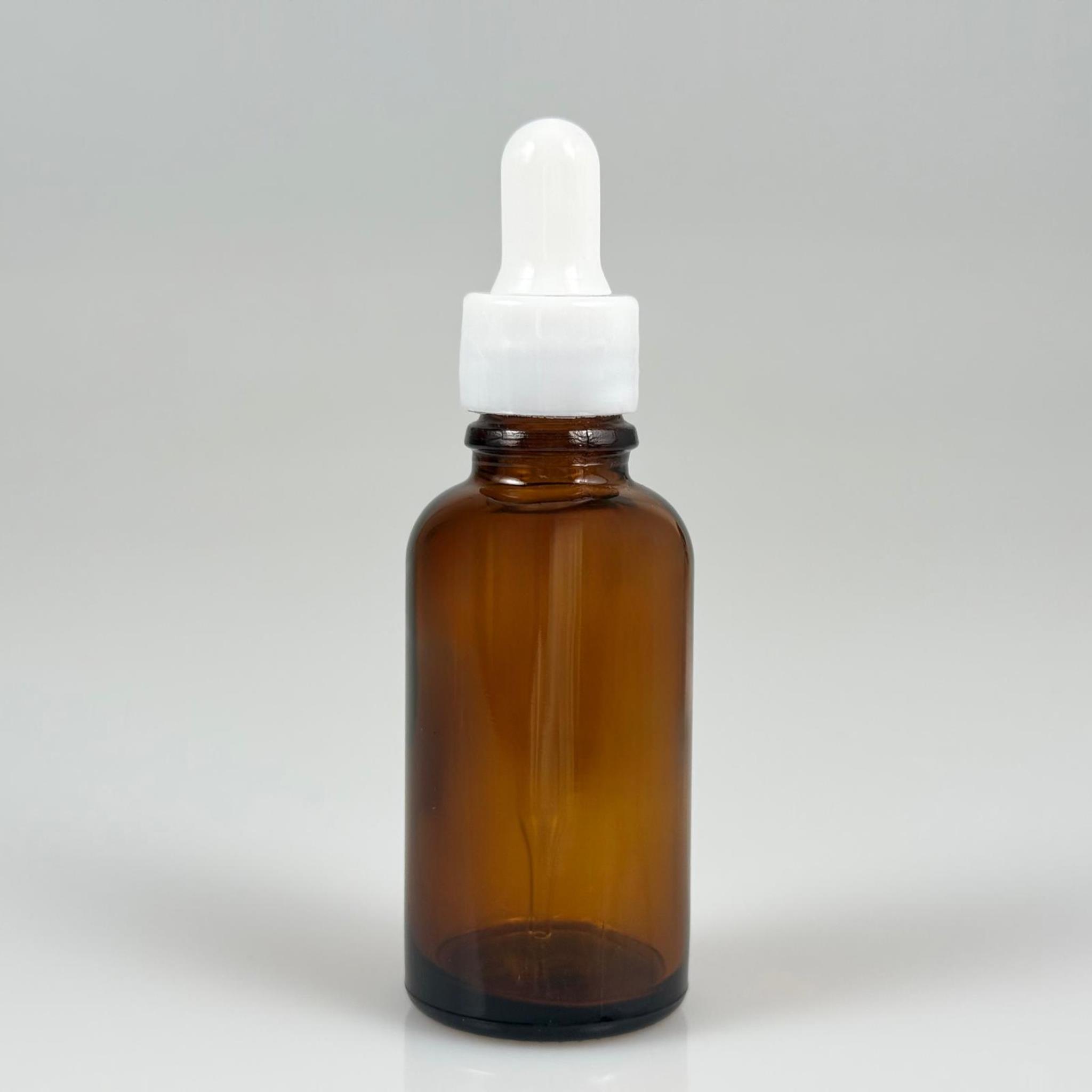 30 CC AMBER İNCE UÇLU CAM DAMLALIKLI ŞİŞE - BEYAZ EMZİK + BEYAZ DÜZ KAPAK + CAM PİPET TAKIM - 30 ML KAHVERENGİ DAMLALIKLI ŞİŞE SETİ