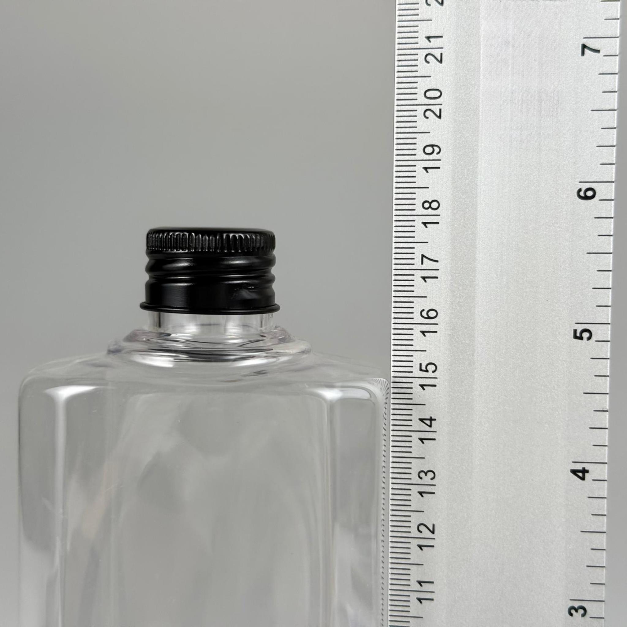 400 CC YASSI MODEL ŞEFFAF PET ŞİŞE (24 AĞIZ) + KÖPÜK CONTALI SİYAH METAL ALÜMİNYUM KAPAKLI TAKIM - 400 ML KAPAKLI PLASTİK ŞİŞELER