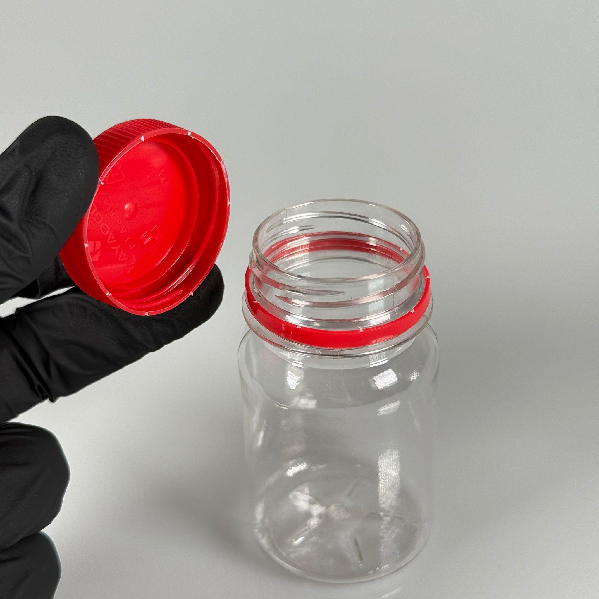 100 CC SİLİNDİR PET ŞİŞE (15,6 GR) - 38 MM GENİŞ AĞIZLI KİLİTLİ KIRMIZI KAPAKLI  - 100 ML PLASTİK BOŞ ŞİŞELER