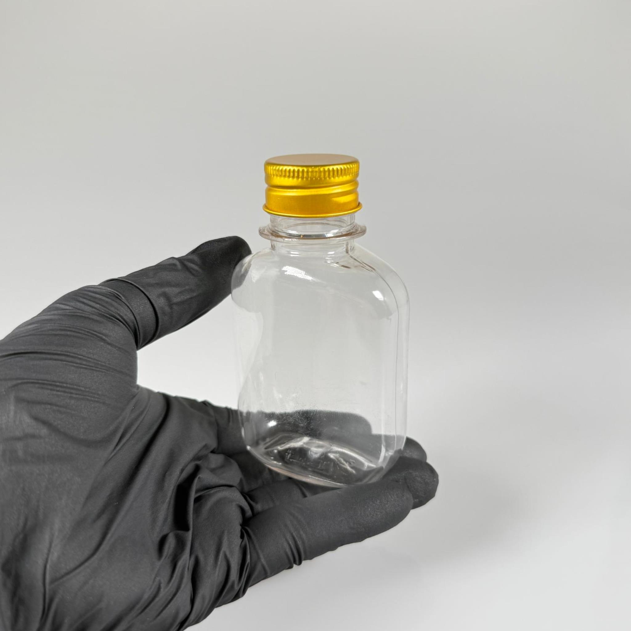 100 ML YASSI METAL KAPAKLI PET ŞİŞE - 100 CC CONTALI GOLD ALÜMİNYUM KAPAKLI PLASTİK ŞİŞE