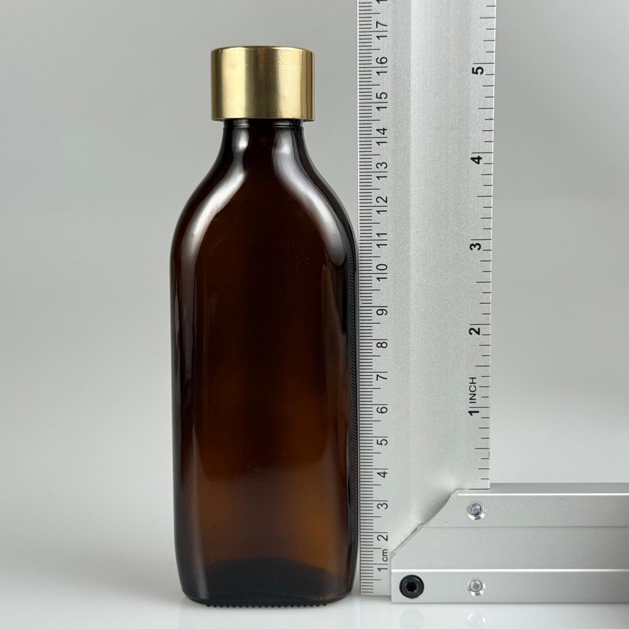 150 CC YASSI AMBER CAM ŞİŞE - ALÜMİNYUM KAPLAMALI GOLD KAPAKLI + KÖR TIPALI TAKIM - 150 ML KAHVERENGİ CAM ŞİŞE