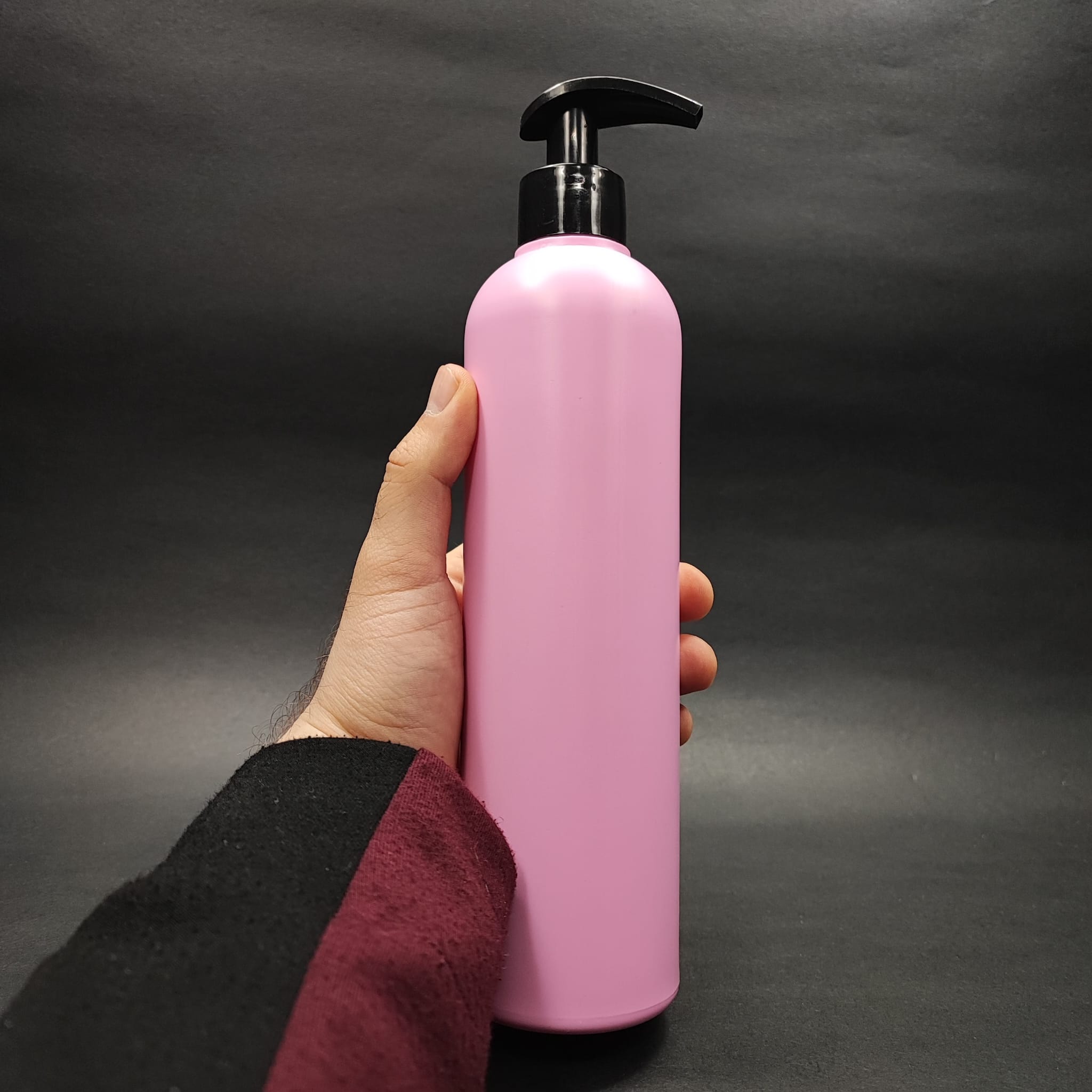 500 CC PEMBE POLİETİLEN PE ŞAMPUAN ŞİŞESİ - SİYAH SIVI SABUN POMPALI - 500 ML PE ŞAMPUAN ŞİŞESİ