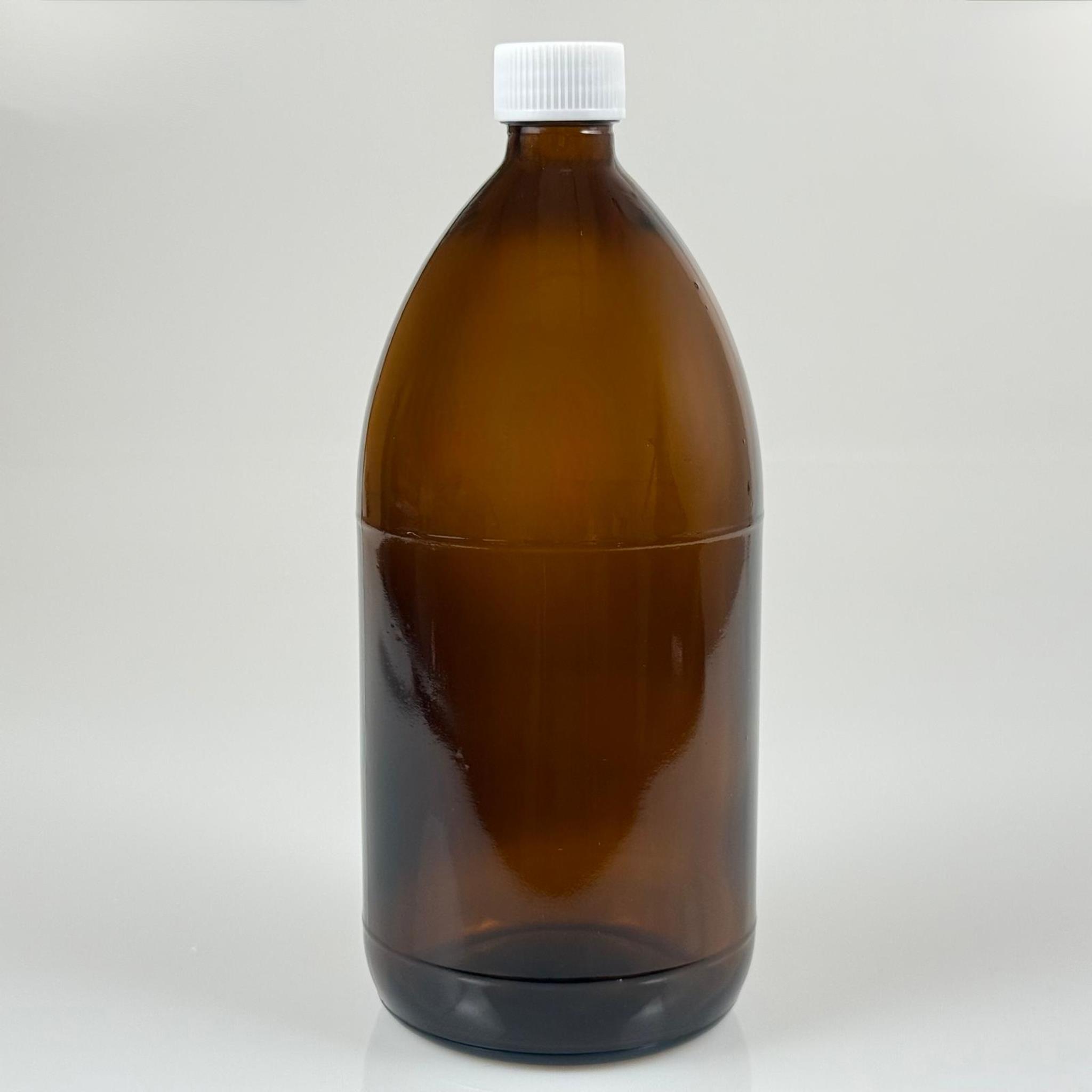 1000 CC AMBER TOMBUL ÖZEL SERİ CAM ŞİŞE - CONTALI BEYAZ KAPAKLI - 1000 ML CAM ECZA ŞİŞESİ - KAHVERENGİ