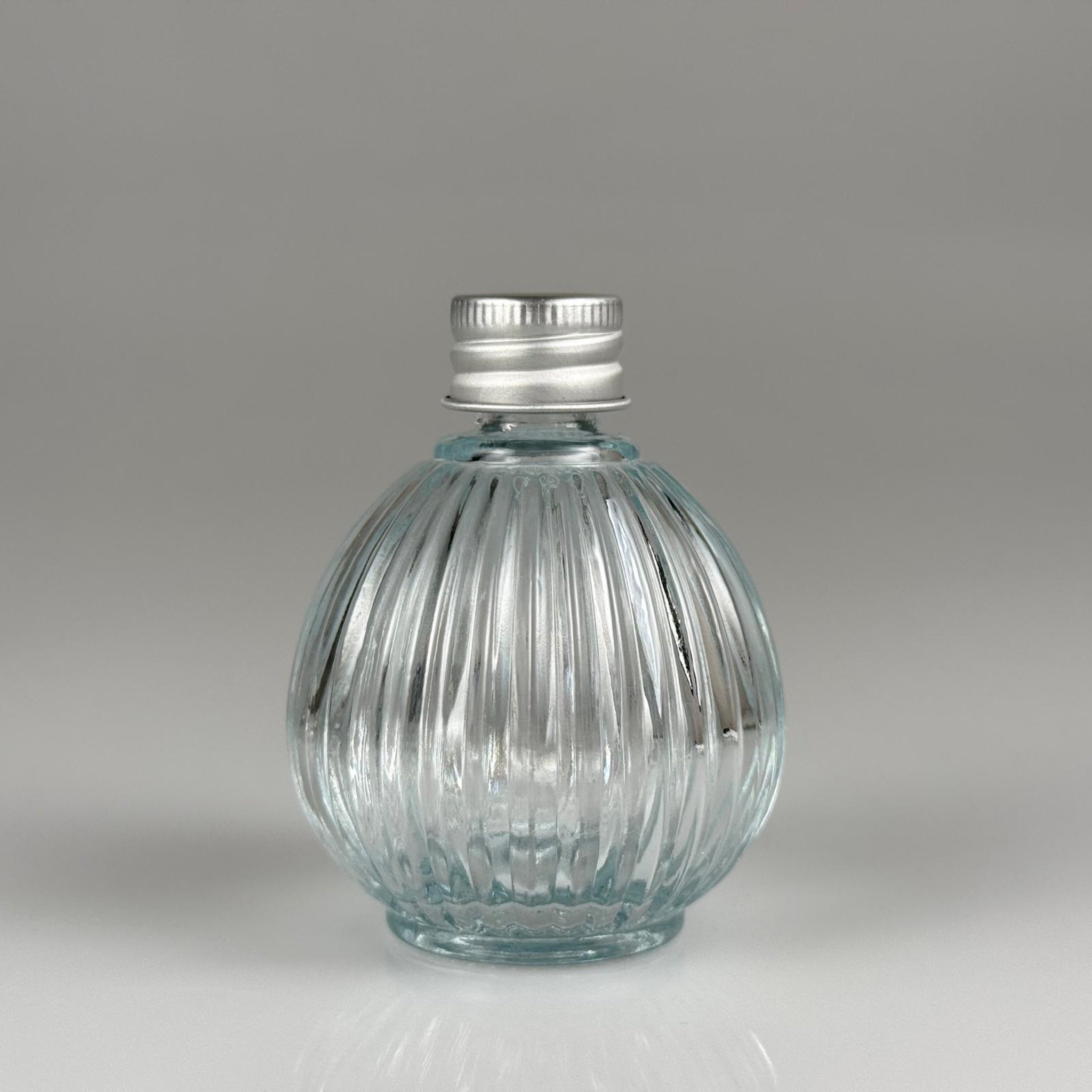 50 CC TOP ÇİZGİLİ CAM ŞİŞE + GÜMÜŞ ALÜMİNYUM METAL KAPAKLI TAKIM - 50 ML ŞEFFAF CAM ŞİŞE