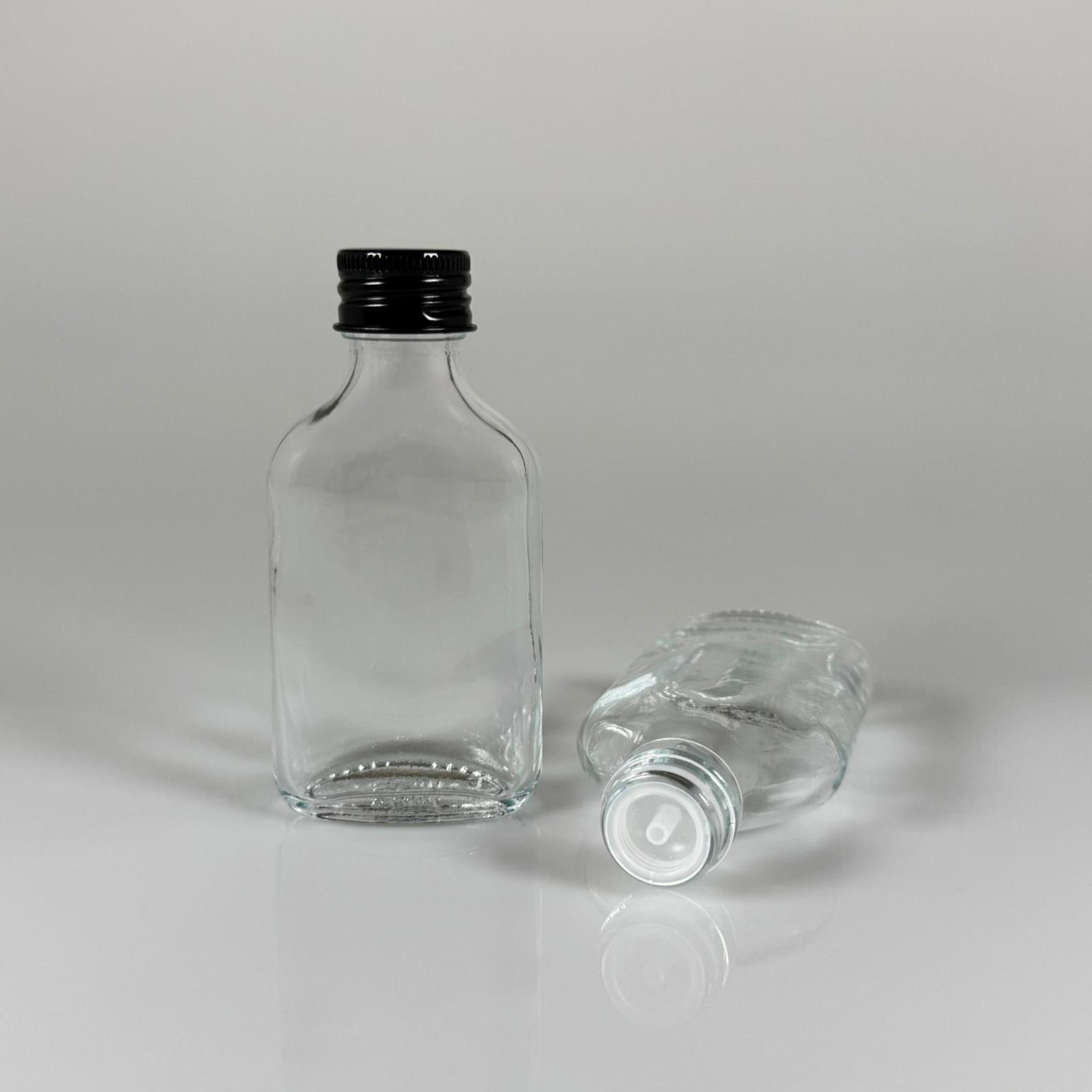 50 CC YASSI CAM ŞİŞE - SİYAH METAL KAPAKLI KOLONYA TIPALI - 50 ML COLD BREW KOLONYA CAM ŞİŞESİ (TIPA İLE KULLANMAK İÇİN KAPAK CONTASI ÇIKARILIR)