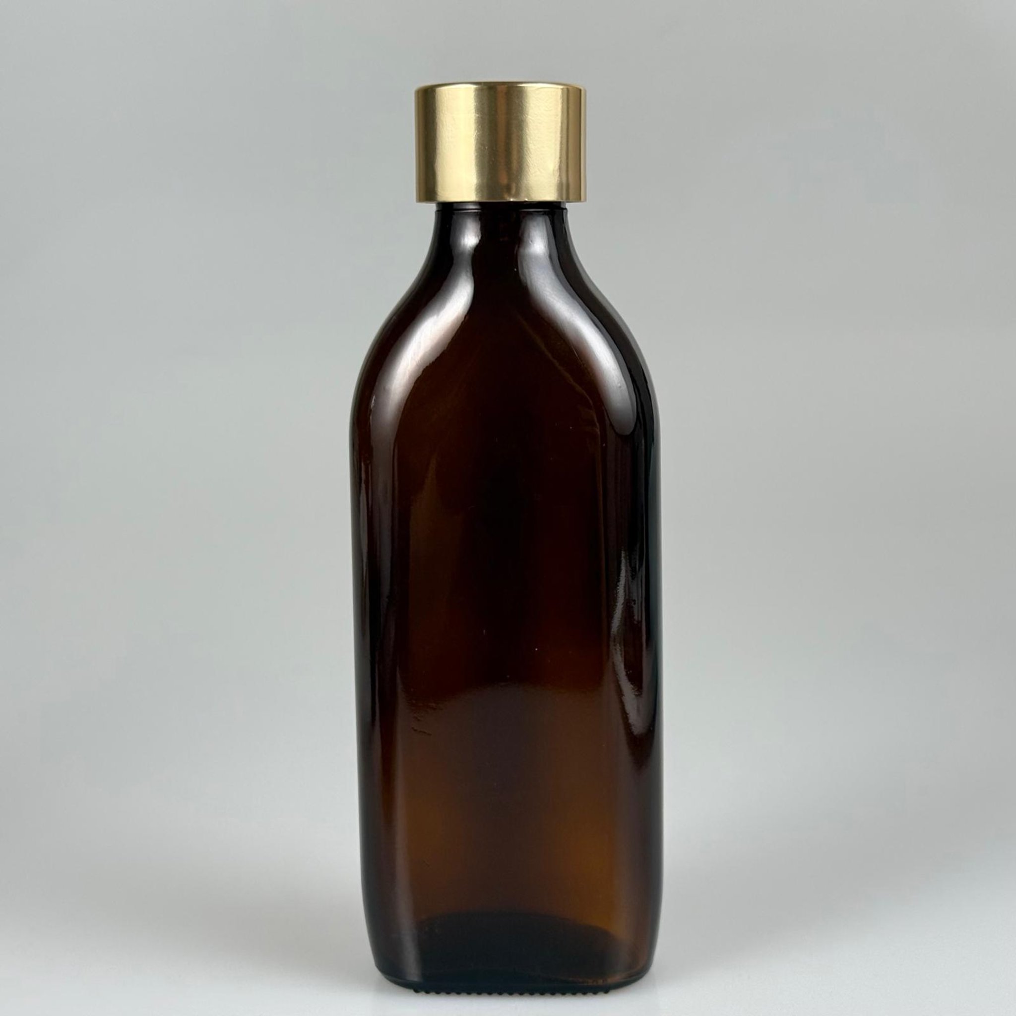 150 CC YASSI AMBER CAM ŞİŞE - ALÜMİNYUM KAPLAMALI GOLD KAPAKLI TAKIM - 150 ML KAHVERENGİ CAM ŞİŞE
