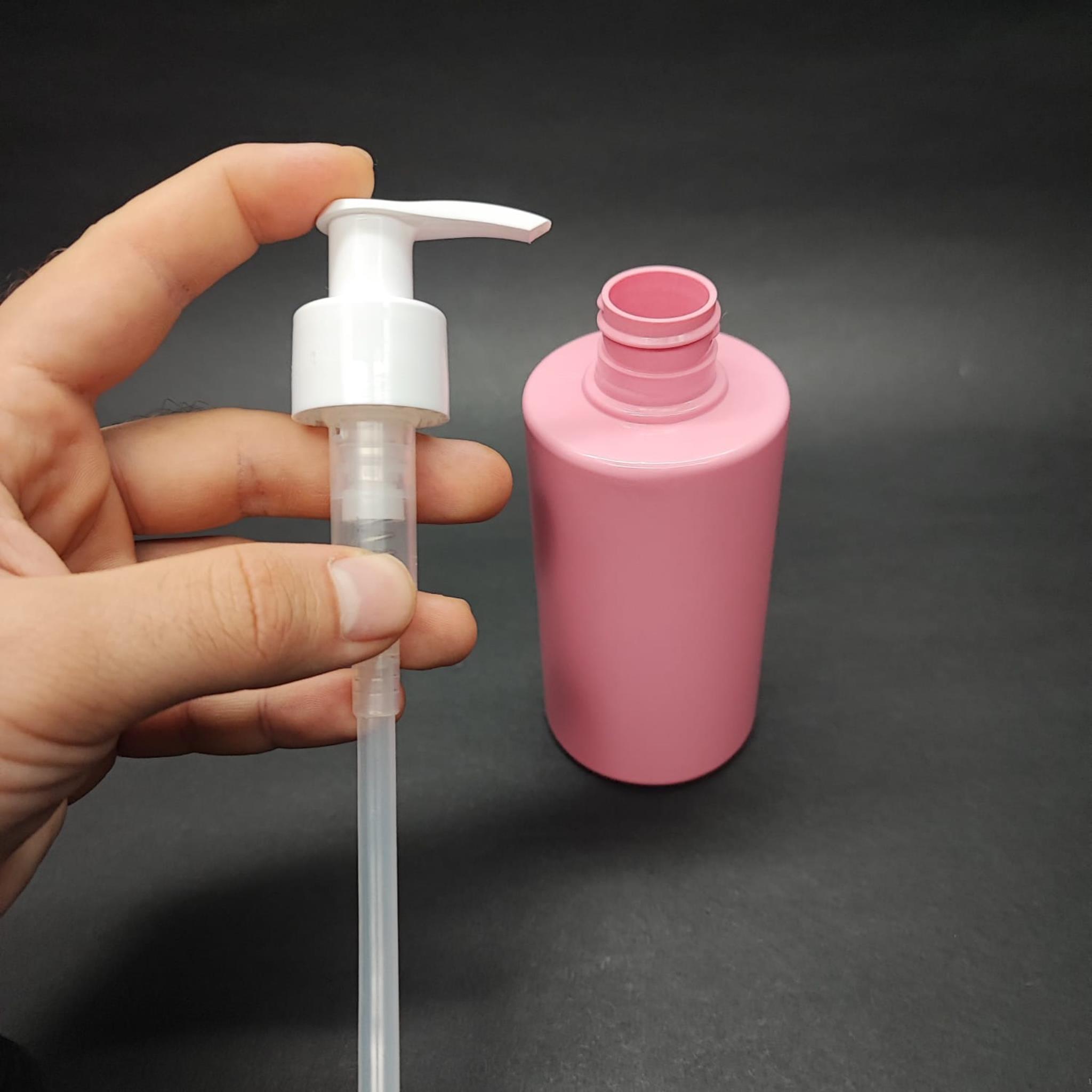 200 CC KÜT BOYUNLU SİLİNDİR PET ŞİŞE (24 GR) - BEYAZ SIVI SABUN POMPALI - 200 ML PLASTİK ŞİŞE - PEMBE