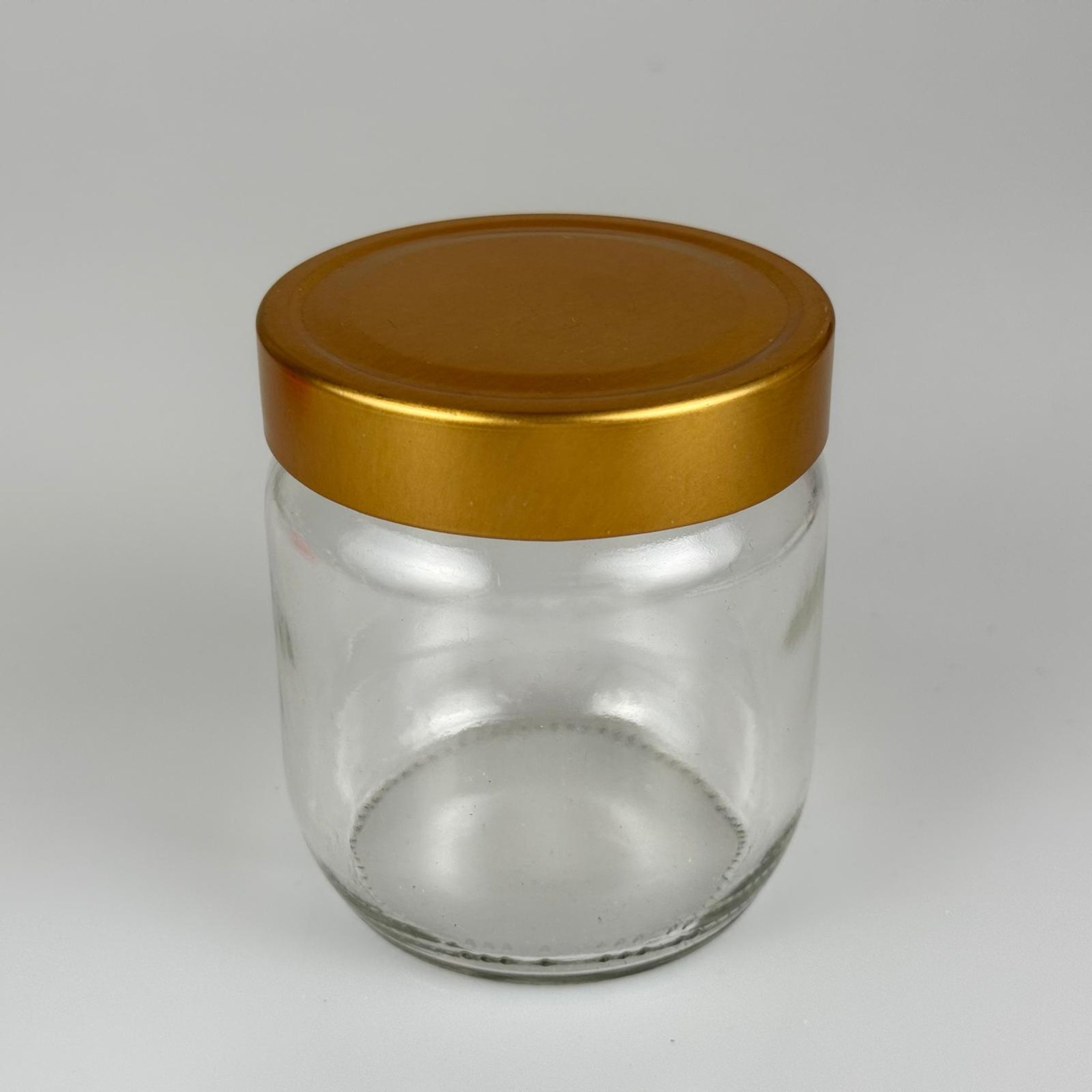 425 CC CAM KAVANOZ - DERİN GOLD LÜKS METAL KAPAKLI - 425 ML CAM KAVANOZ
