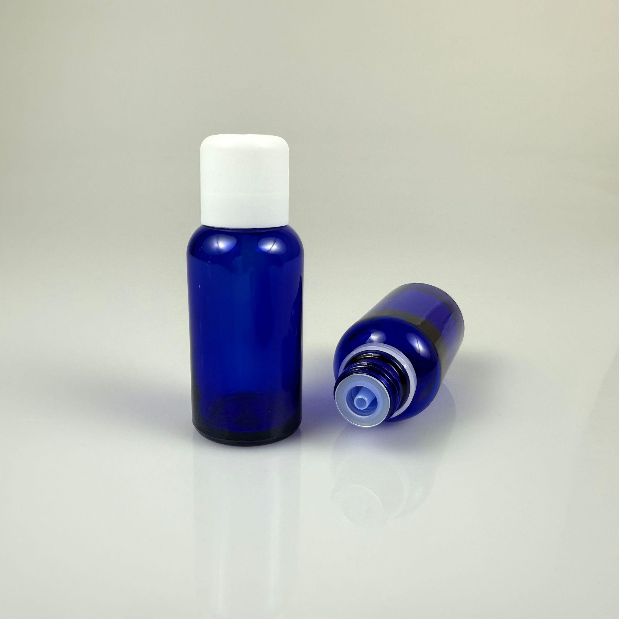 30 CC MAVİ CAM ŞİŞE + İÇTEN DAMLALIKLI ÇOCUK KİLİTLİ BEYAZ KAPAK - MAVİ 30 ML KİLİT KAPAKLI DAMLATMALI ŞİŞE