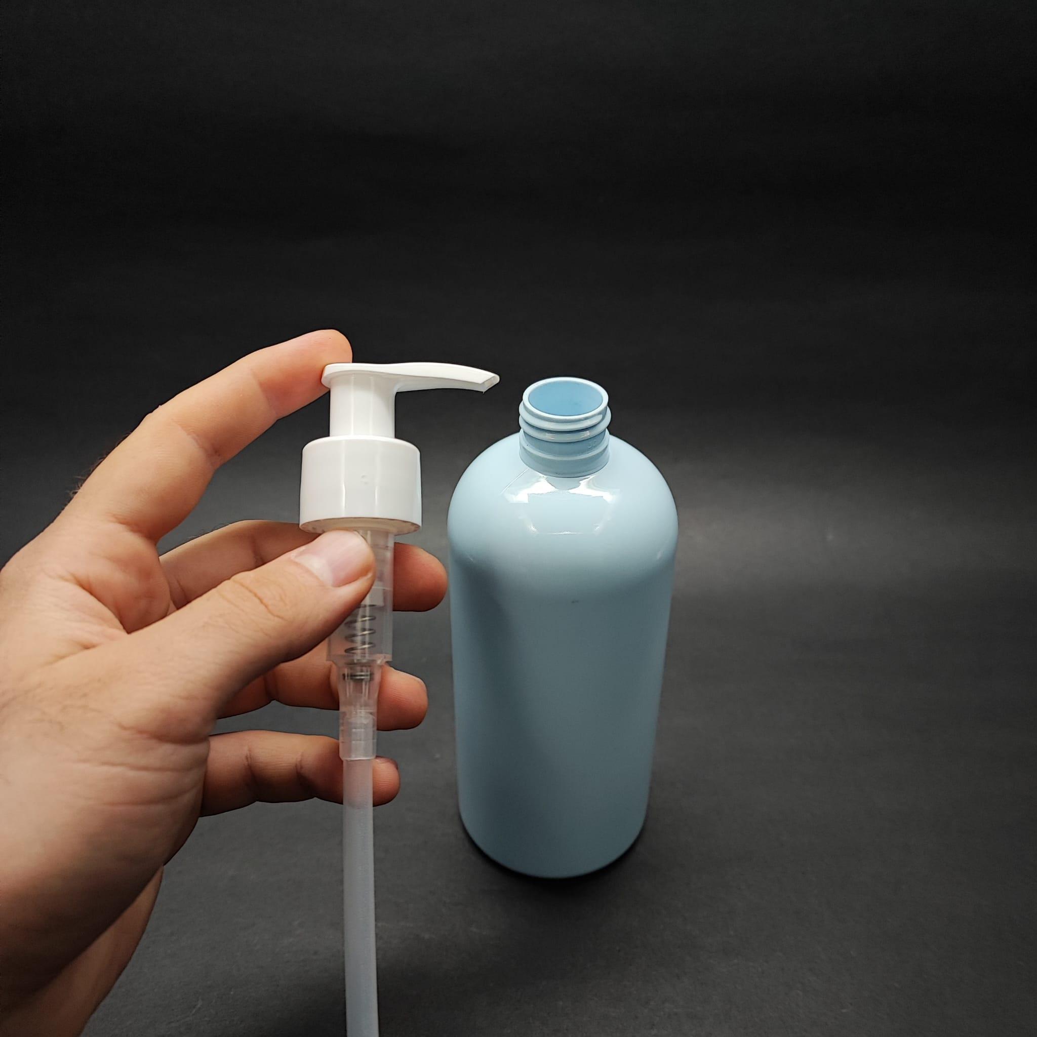 400 CC OVAL BOYUNLU SİLİNDİR PET ŞİŞE (30 GR) - BEYAZ POMPALI - 400 ML PLASTİK ŞİŞE - BEBEK MAVİSİ