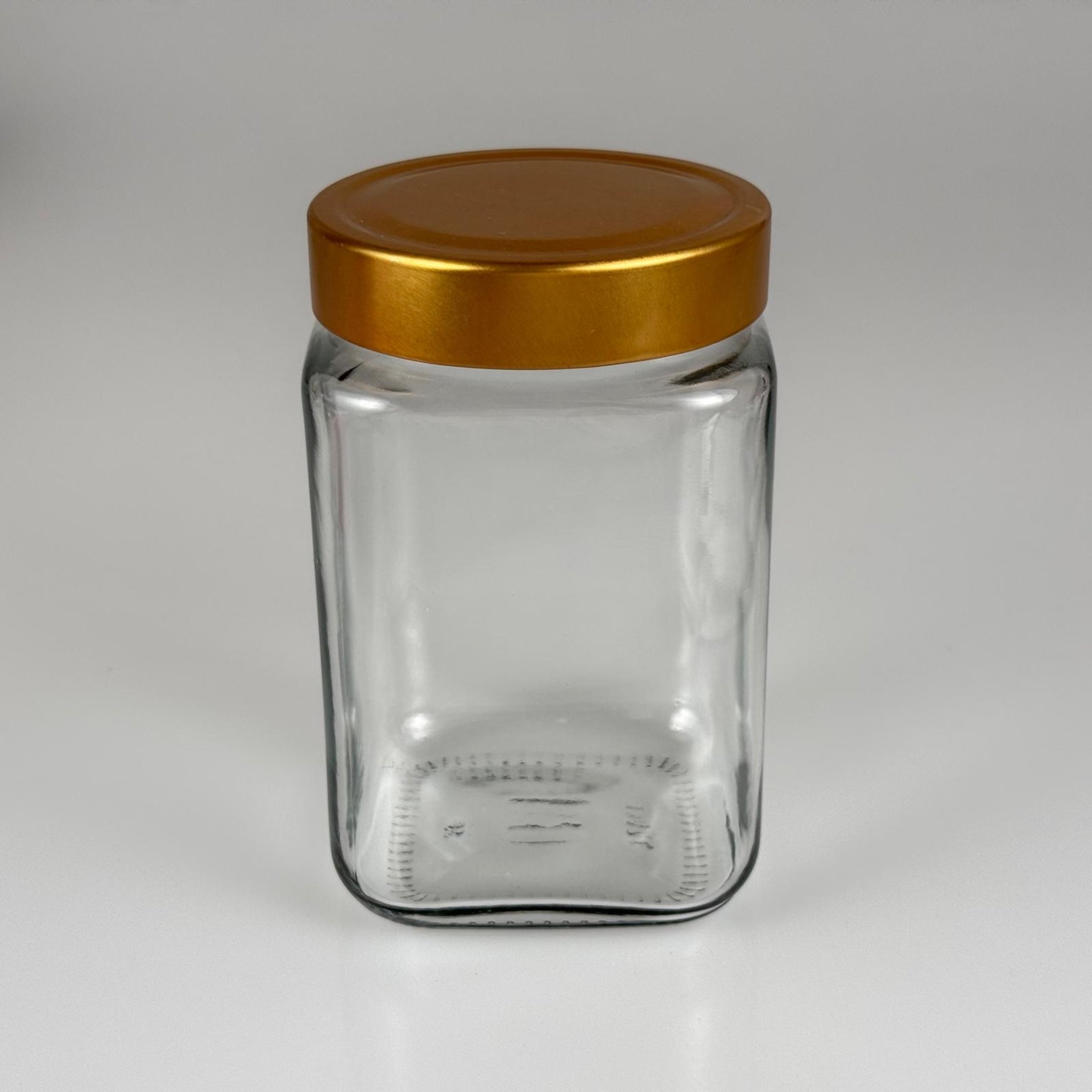 720 CC CAM KARE KAVANOZ -  DERİN GOLD LÜKS METAL KAPAKLI - 720 ML CAM KAVANOZ - DERİN ETEK KAPAKLI