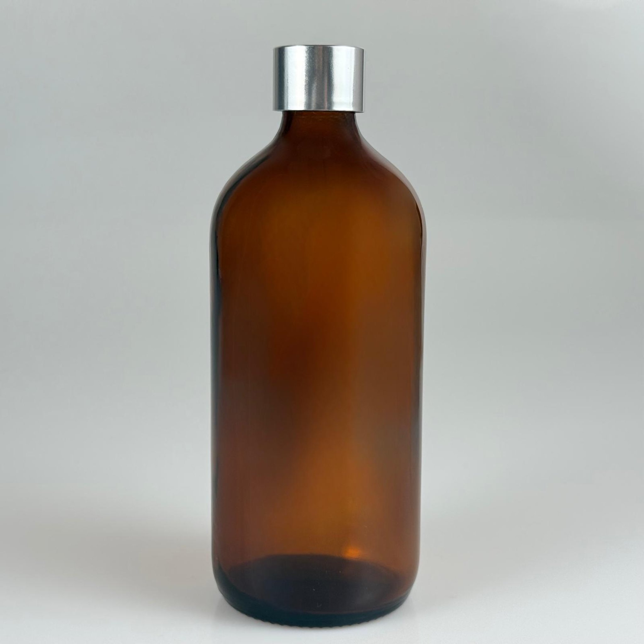 500 CC AMBER CAM ŞİŞE  + ALÜMİNYUM KAPLAMALI GÜMÜŞ KAPAKLI TAKIM - 500 ML KAHVERENGİ CAM ŞİŞE