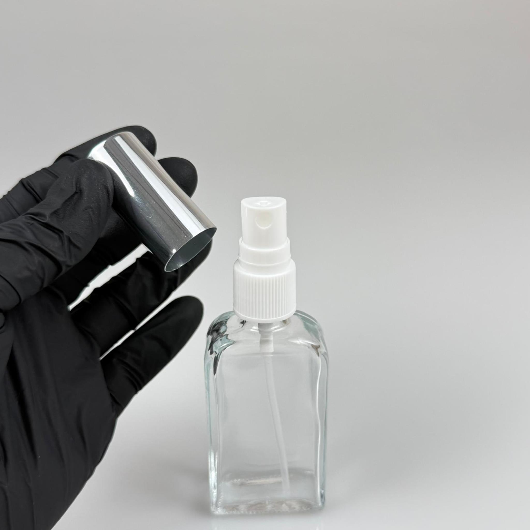 50 CC YASSI DİKDÖRTGEN CAM ŞİŞE - VİDALI GÜMÜŞ SPREYLİ PARFÜM KOLONYA ŞİŞESİ TAKIM - 50 ML PRESTİJLİ ŞİŞE
