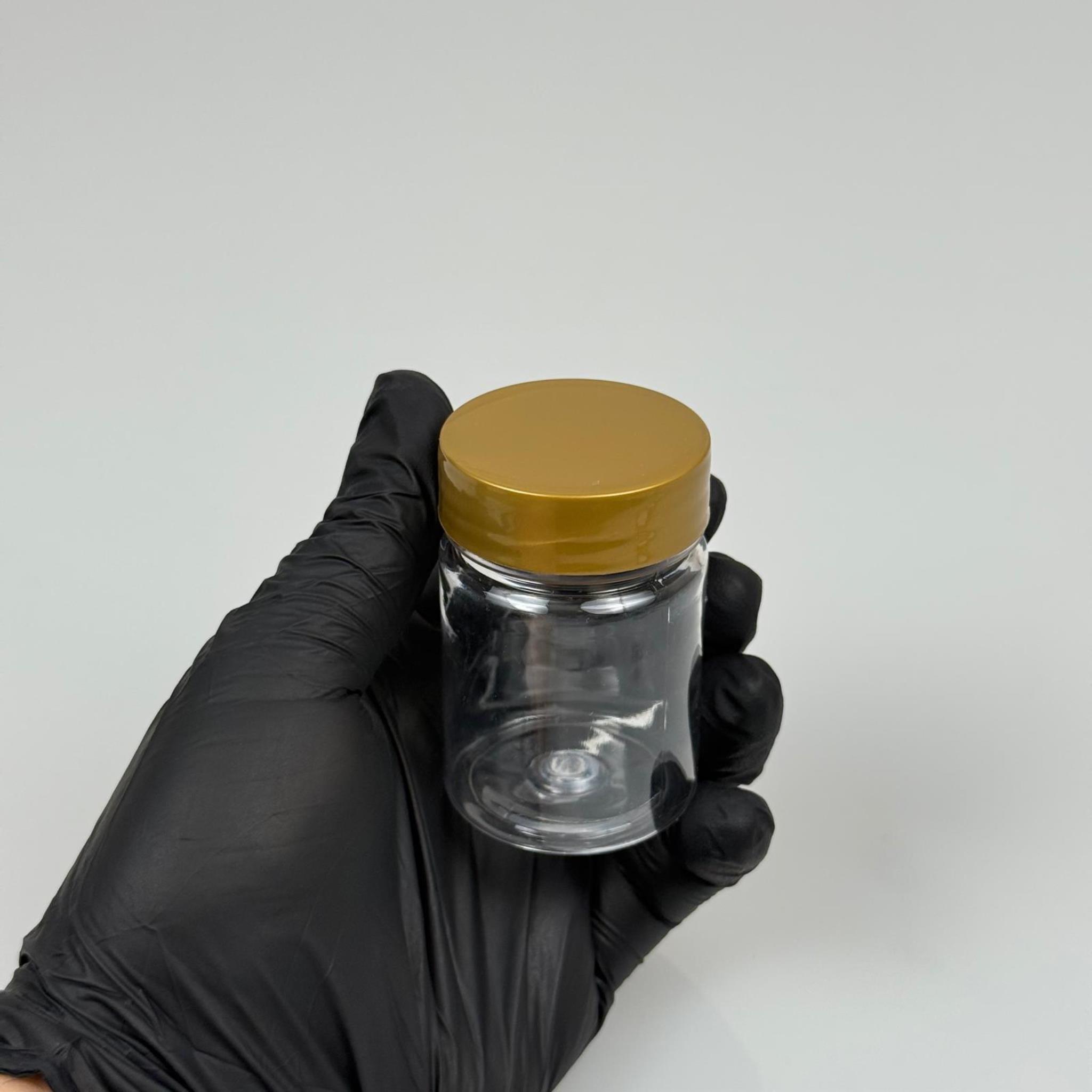 50 CC PET ŞİŞE GENİŞ AĞIZLI - GOLD KAPAKLI + KENDİNDEN YAPIŞKANLI KÖPÜK CONTALI - 50 ML PLASTİK NUMUNE KAVANOZU, MİNİ TABLET KAVANOZU
