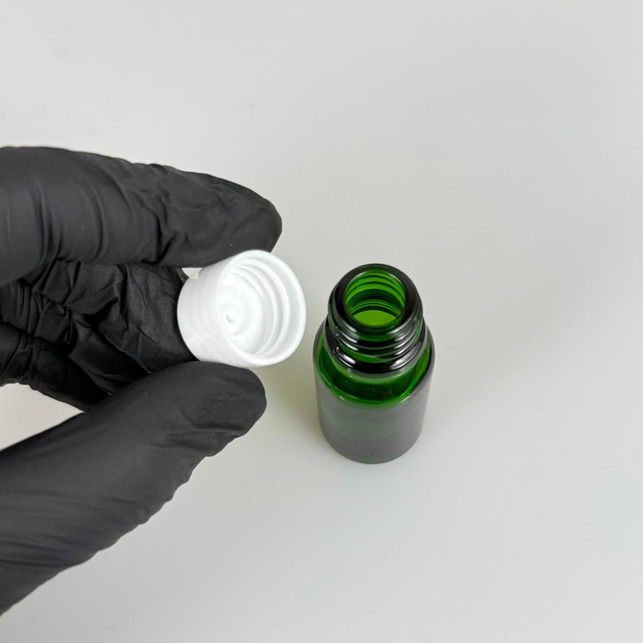 10 ML YEŞİL CAM ŞİŞE + CONTALI BEYAZ KAPAK - 10 CC KAPAKLI CAM ŞİŞE