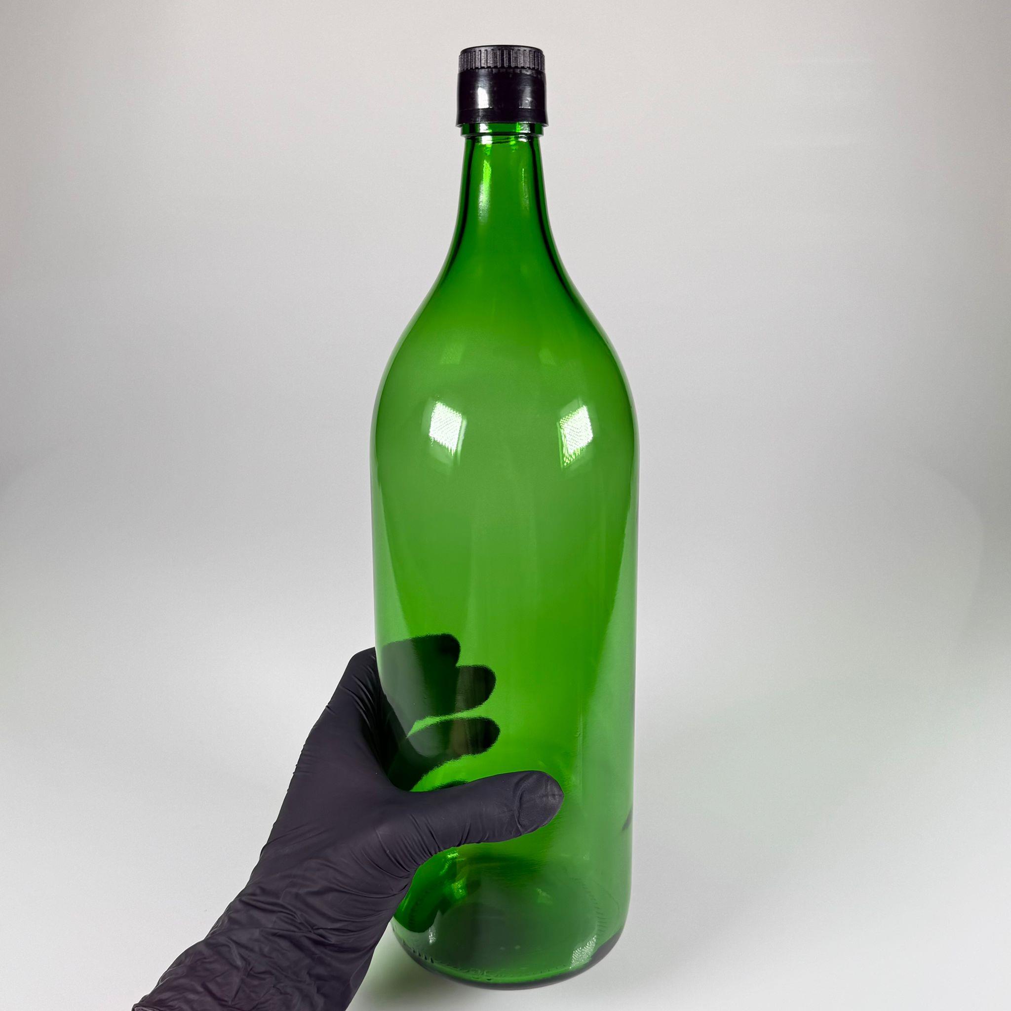 2000 CC CAM ŞİŞE YEŞİL - SİYAH AKITICILI DROP STOP KAPAKLI - 2 LİTRE CAM ŞİŞE - 2 LT CAM ŞİŞE