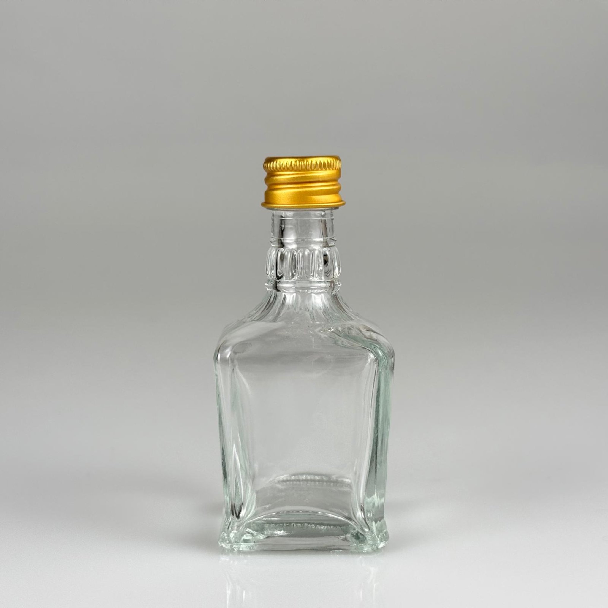 50 CC BOĞAZLI KONİK CAM ŞİŞE + GOLD ALÜMİNYUM METAL KAPAKLI TAKIM - 50 ML PRESTİJLİ ŞİŞE