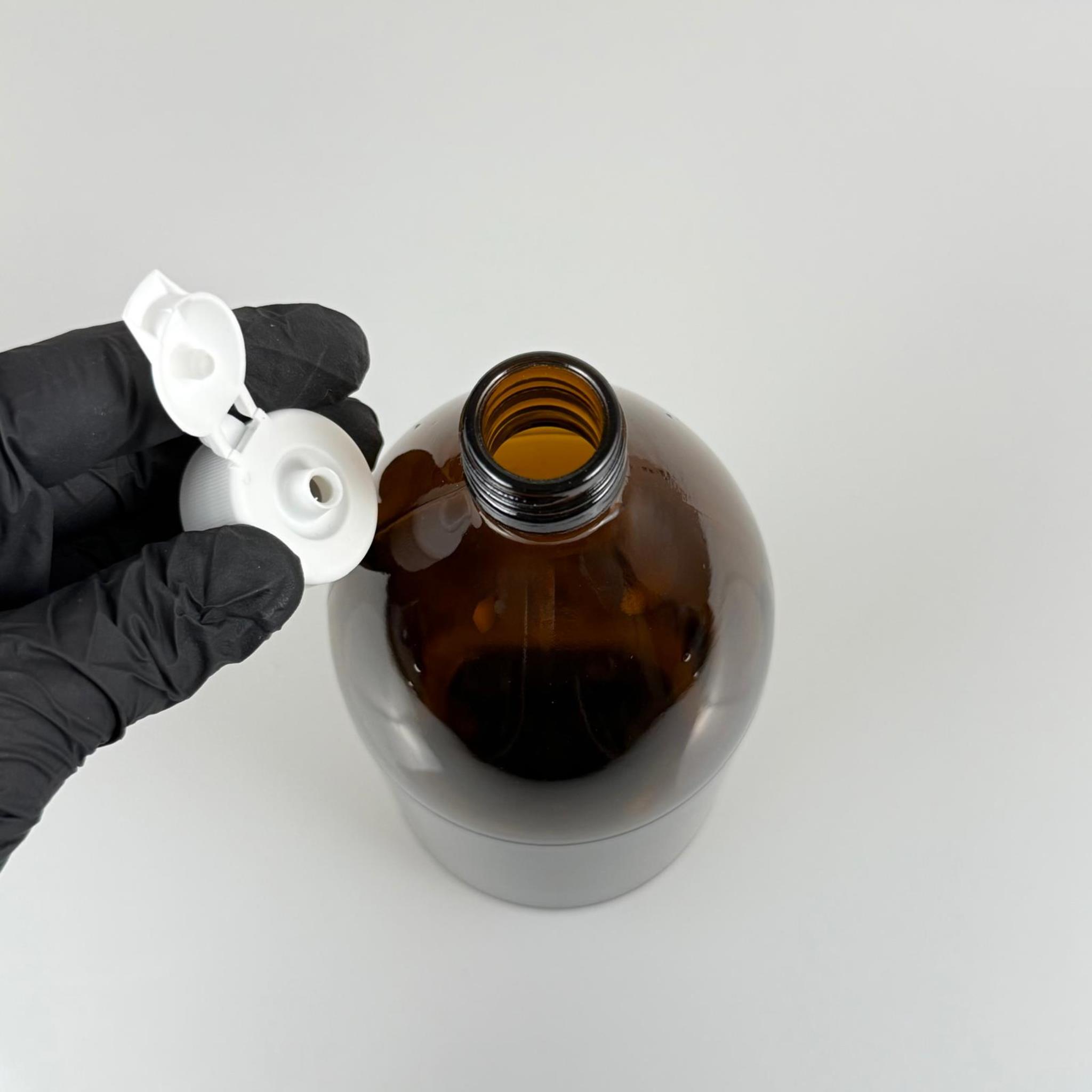 1000 CC AMBER TOMBUL ÖZEL SERİ CAM ŞİŞE - AKITICILI BEYAZ FLİPTOP KAPAKLI - 1000 ML CAM ECZA ŞİŞESİ - KAHVERENGİ