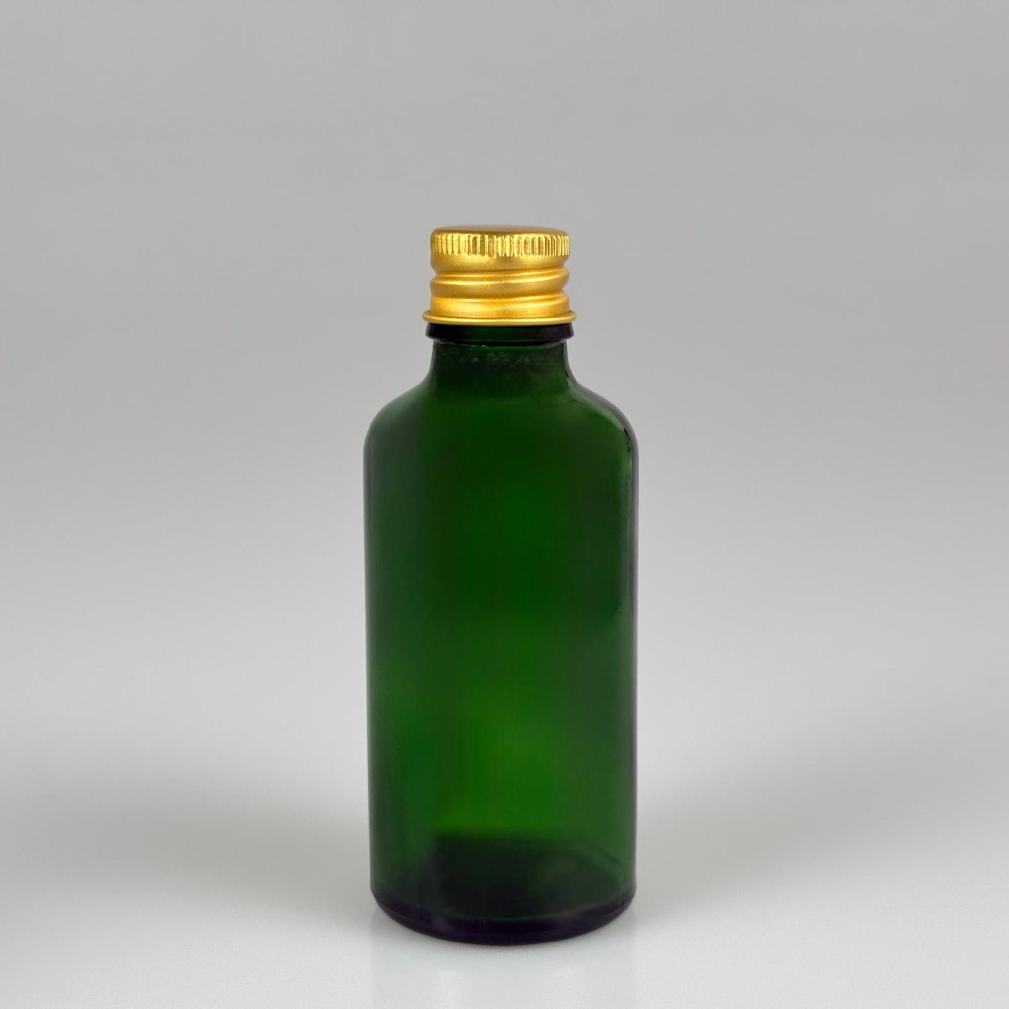 50 CC YEŞİL CAM ŞİŞE + KÖPÜK CONTALI GOLD ALÜMİNYUM METAL KAPAKLI TAKIM - 50 ML YEŞİL CAM ŞİŞE