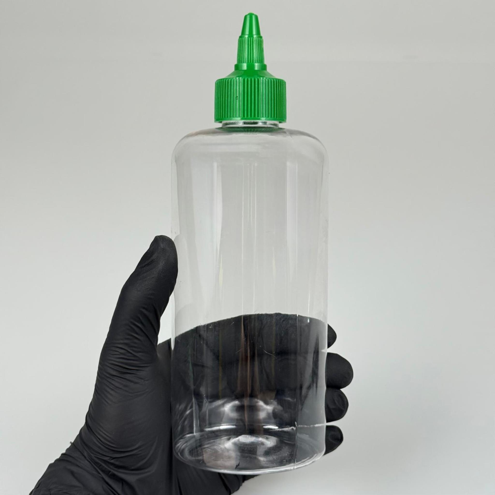 ZEYTİNYAĞI, SOS, ACI SOS, SİRKE, SRIRACHA VB BOŞ ŞİŞELERİ - YEŞİL SİVRİ TWİST AKITICI KAPAK + 500 ML ŞEFFAF SİLİNDİR PET PLASTİK ŞİŞE TAKIM