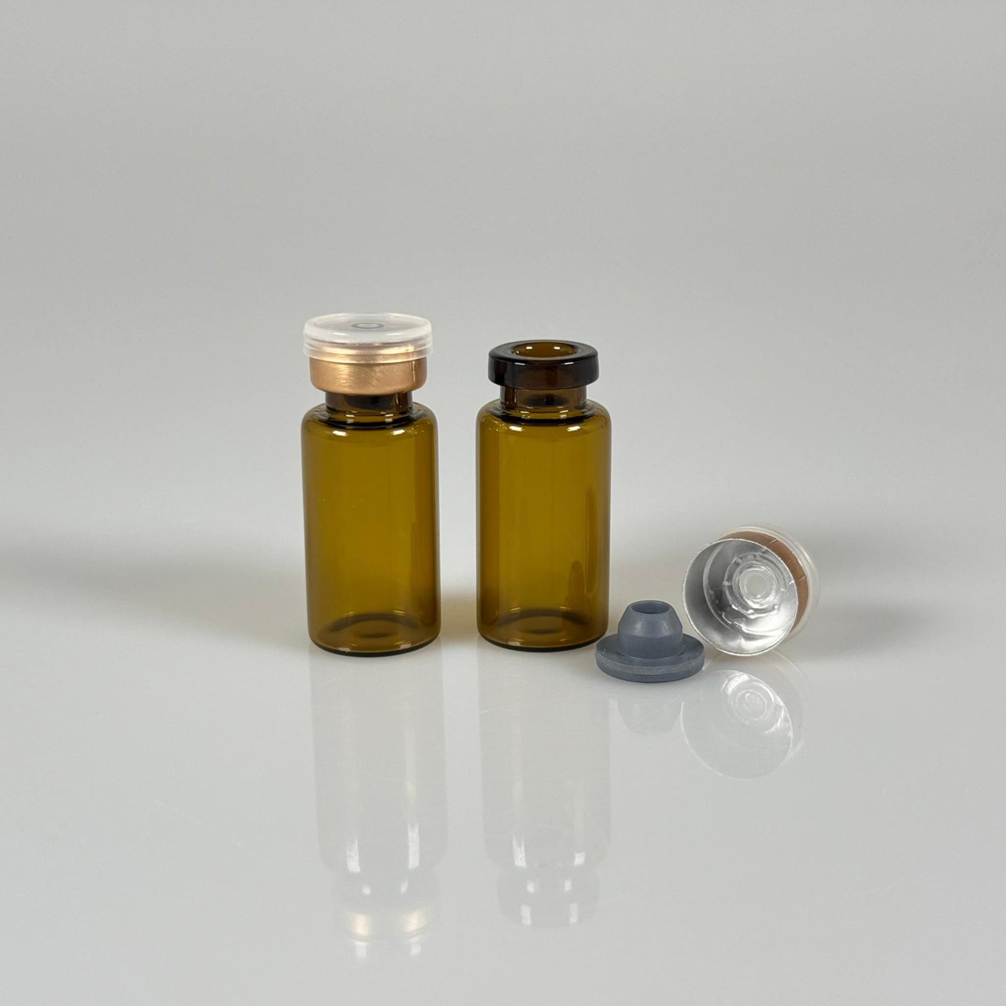 3 ML vial flakon şişe - 13 ağız 3 cc amber cam ilaç şişesi + kauçuk butil enjektör tıpası + gold alüminyum kapaklı takım