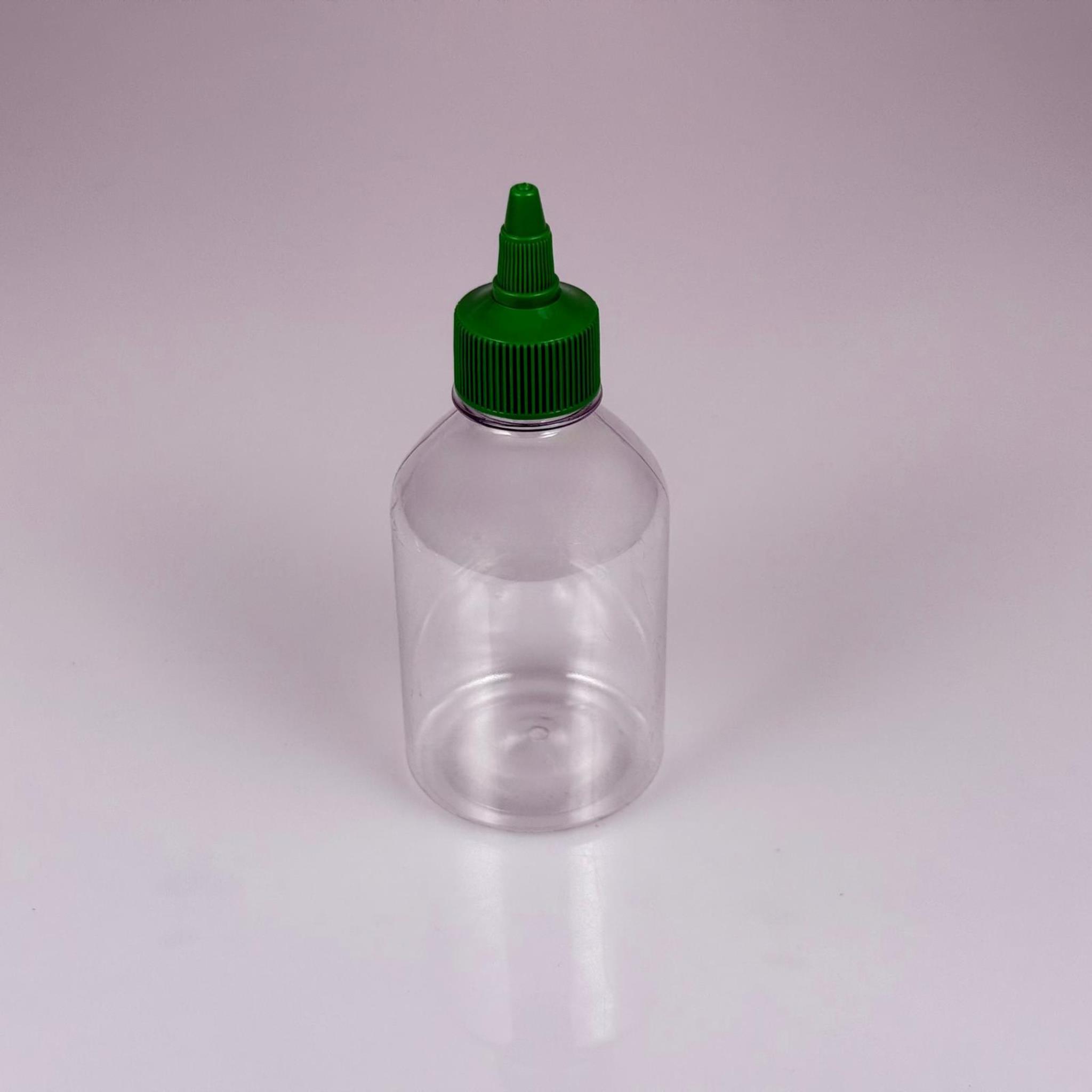 ZEYTİNYAĞI, SOS, ACI SOS, SİRKE, SRIRACHA VB BOŞ ŞİŞELERİ - YEŞİL SİVRİ TWİST AKITICI KAPAK + 250 ML TOMBUL ŞEFFAF PET PLASTİK ŞİŞE TAKIM