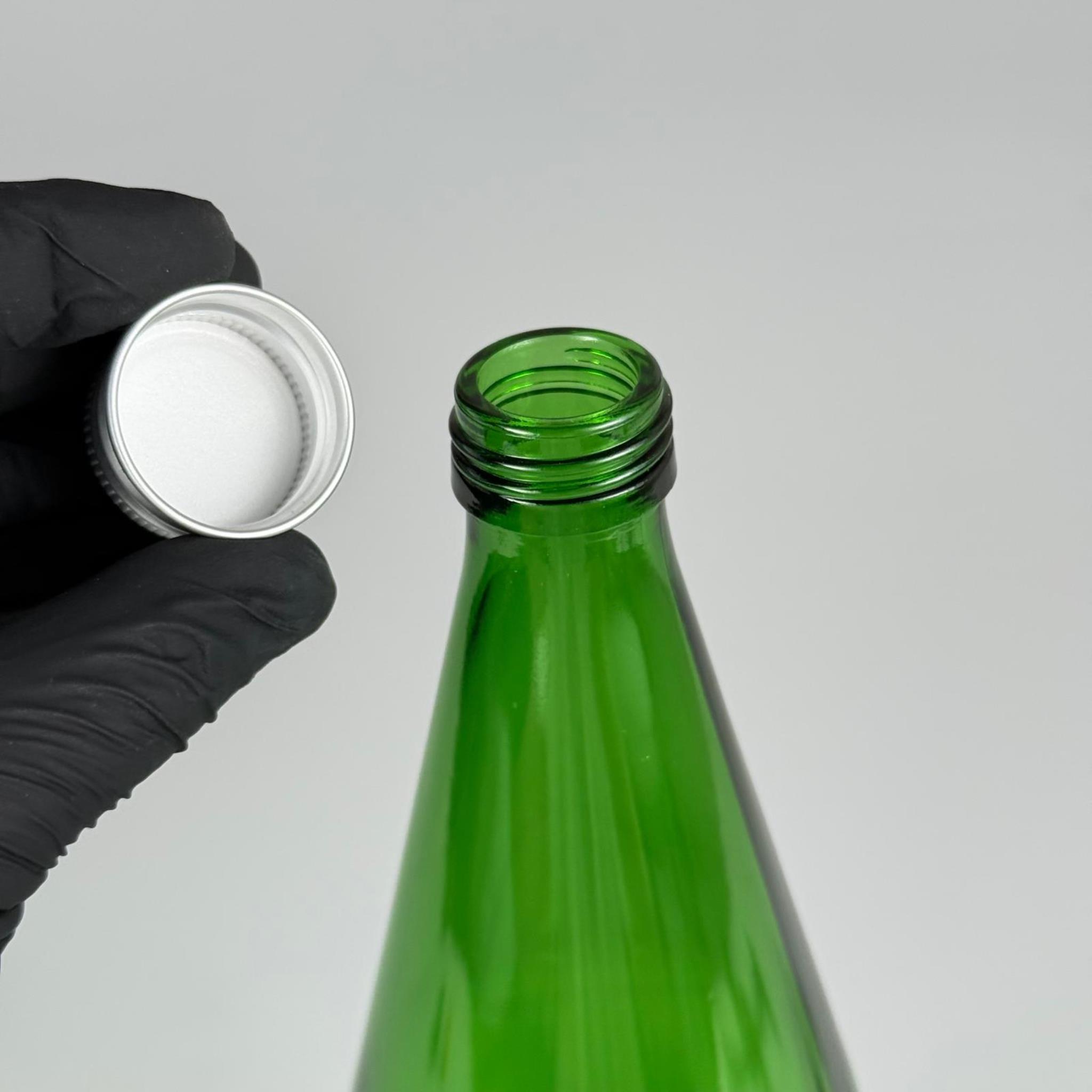 750 CC YEŞİL CAM ŞİŞE - GÜMÜŞ METAL KAPAKLI - 750 ML CAM ŞİŞE