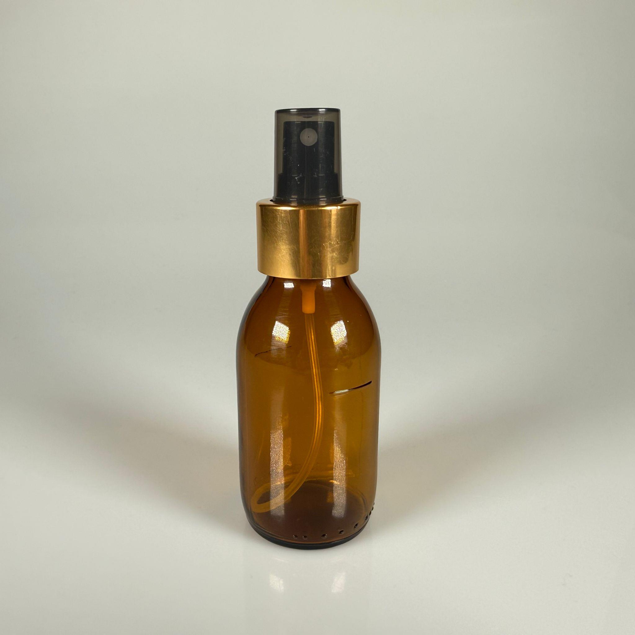 100 CC AMBER GOLD SPREY BAŞLIKLI CAM ŞİŞE - 100 ML KAHVERENGİ FISFIS KAPAKLI ŞİŞE