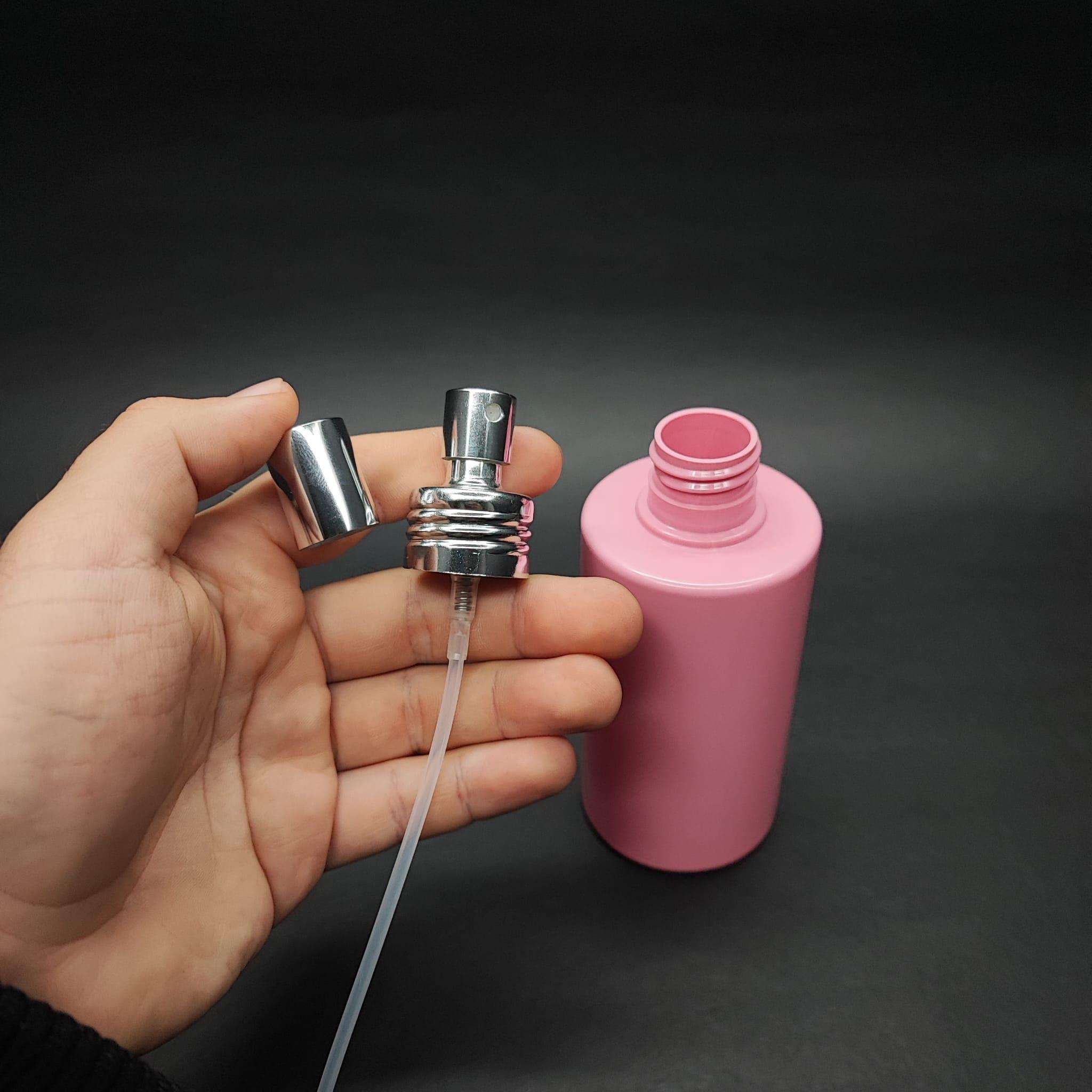 200 CC KÜT BOYUNLU SİLİNDİR PET ŞİŞE (24 GR) - GÜMÜŞ METAL SPREYLİ - 200 ML PLASTİK ŞİŞE - PEMBE