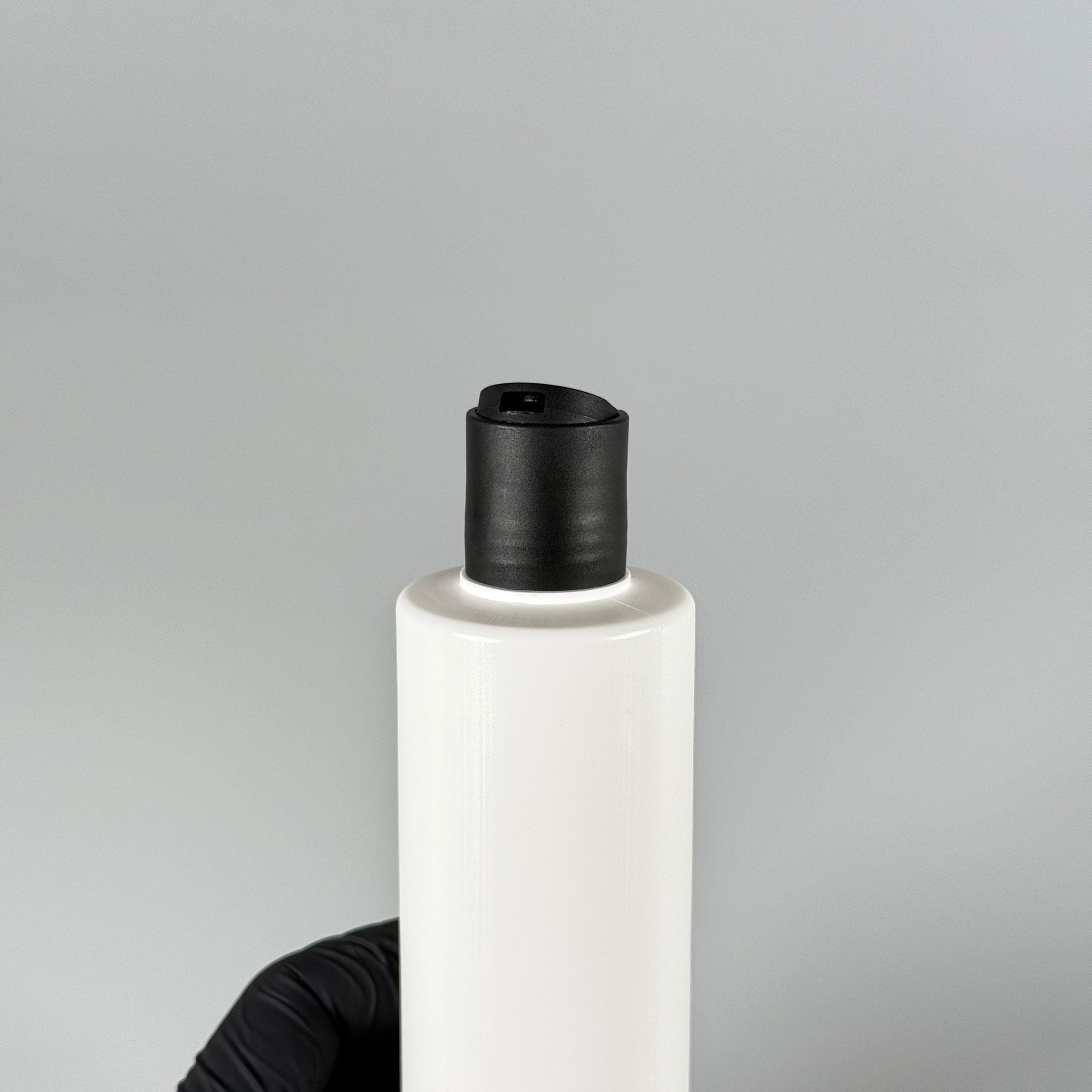 200 CC (SİLME 250 CC) BEYAZ SİLİNDİR MODEL MAT SERT POLİETİLEN ŞİŞE - SİYAH DİSKTOP ŞAMPUAN KAPAKLI - 200 ML BEYAZ PLASTİK ŞİŞE