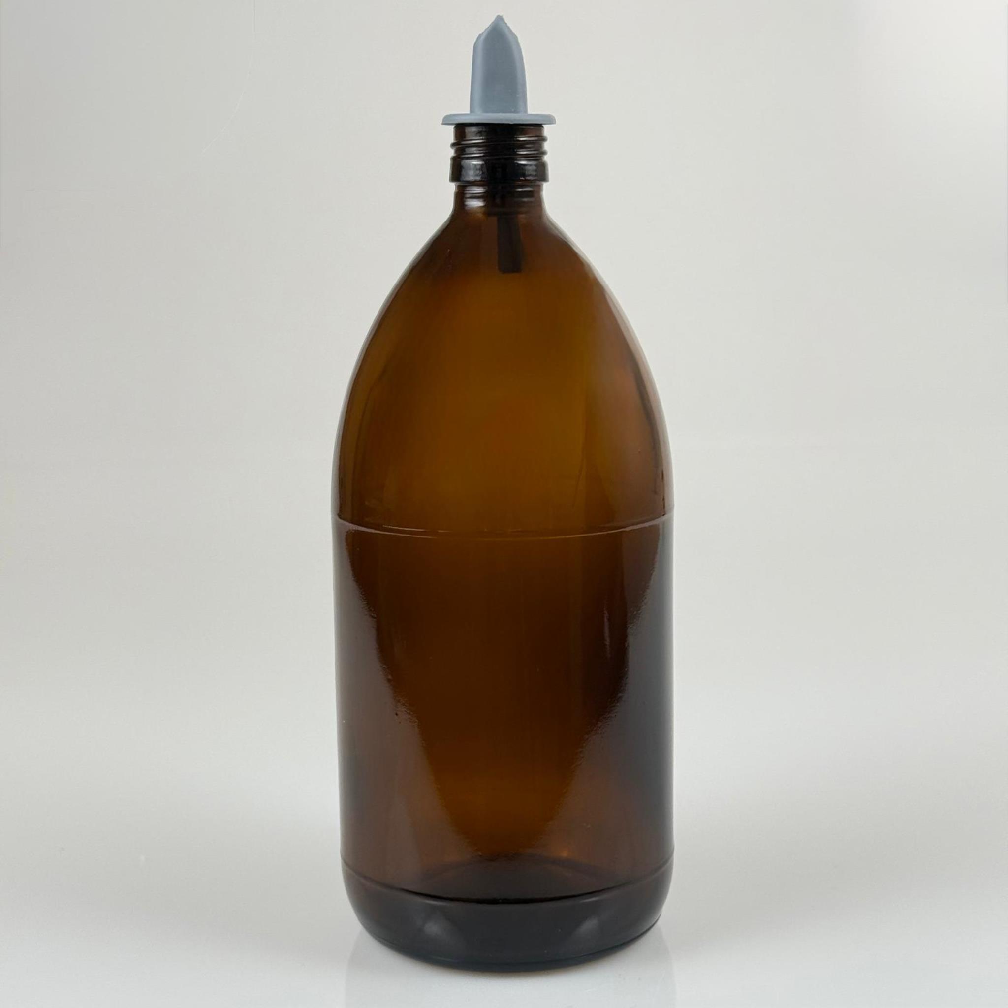 1000 CC AMBER TOMBUL ÖZEL SERİ CAM ŞİŞE - GRİ SİLİKON YAĞDANLIK TIPALI - 1000 ML CAM ECZA ŞİŞESİ - KAHVERENGİ