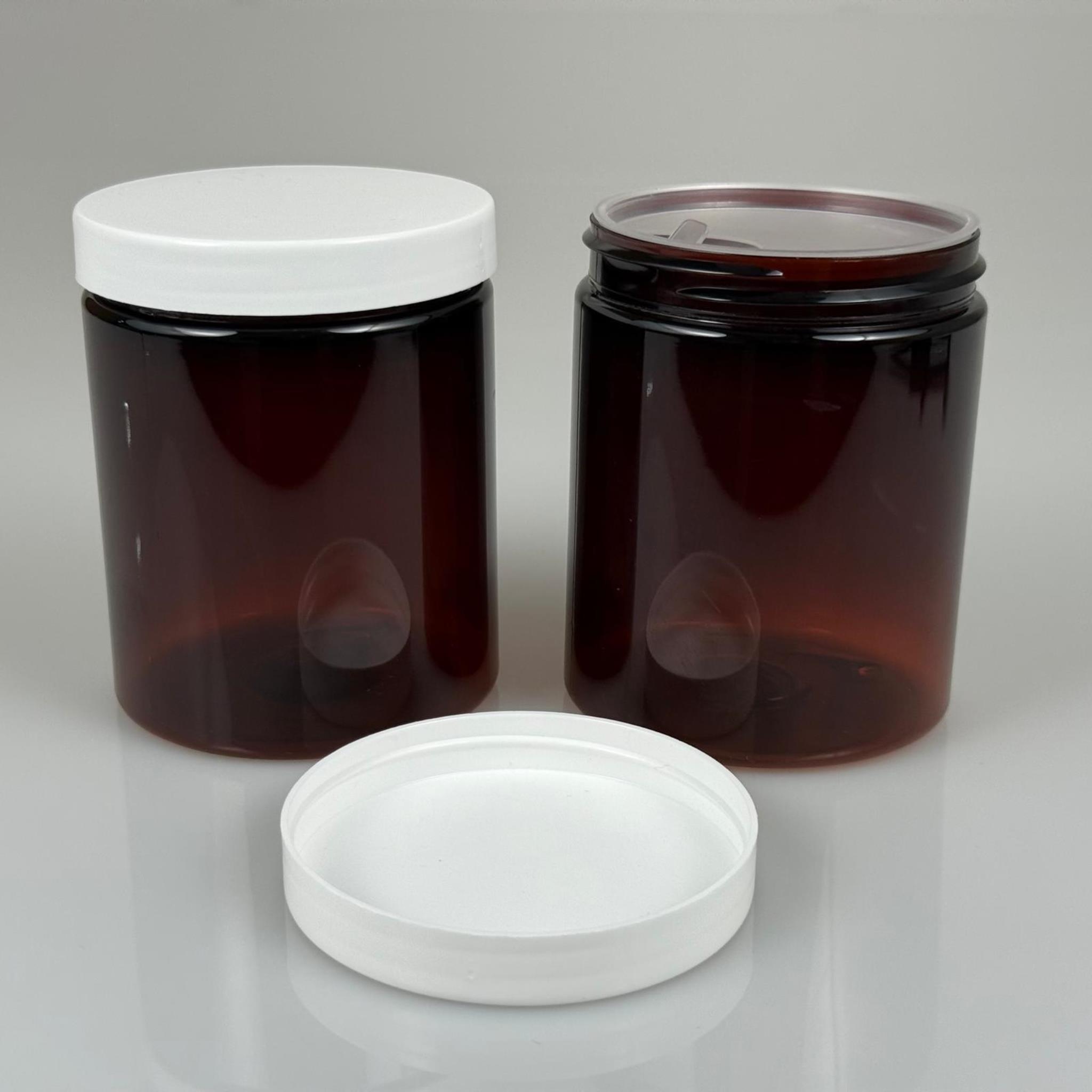 300 ML SERT PET KAVANOZ + BEYAZ PLASTİK KAPAK + İÇ TIPA - 300 CC KALIN AMBER PLASTİK KAVANOZ BEYAZ PLASTİK KAPAKLI İÇ TIPALI TAKIM - KREM KAVANOZLARI