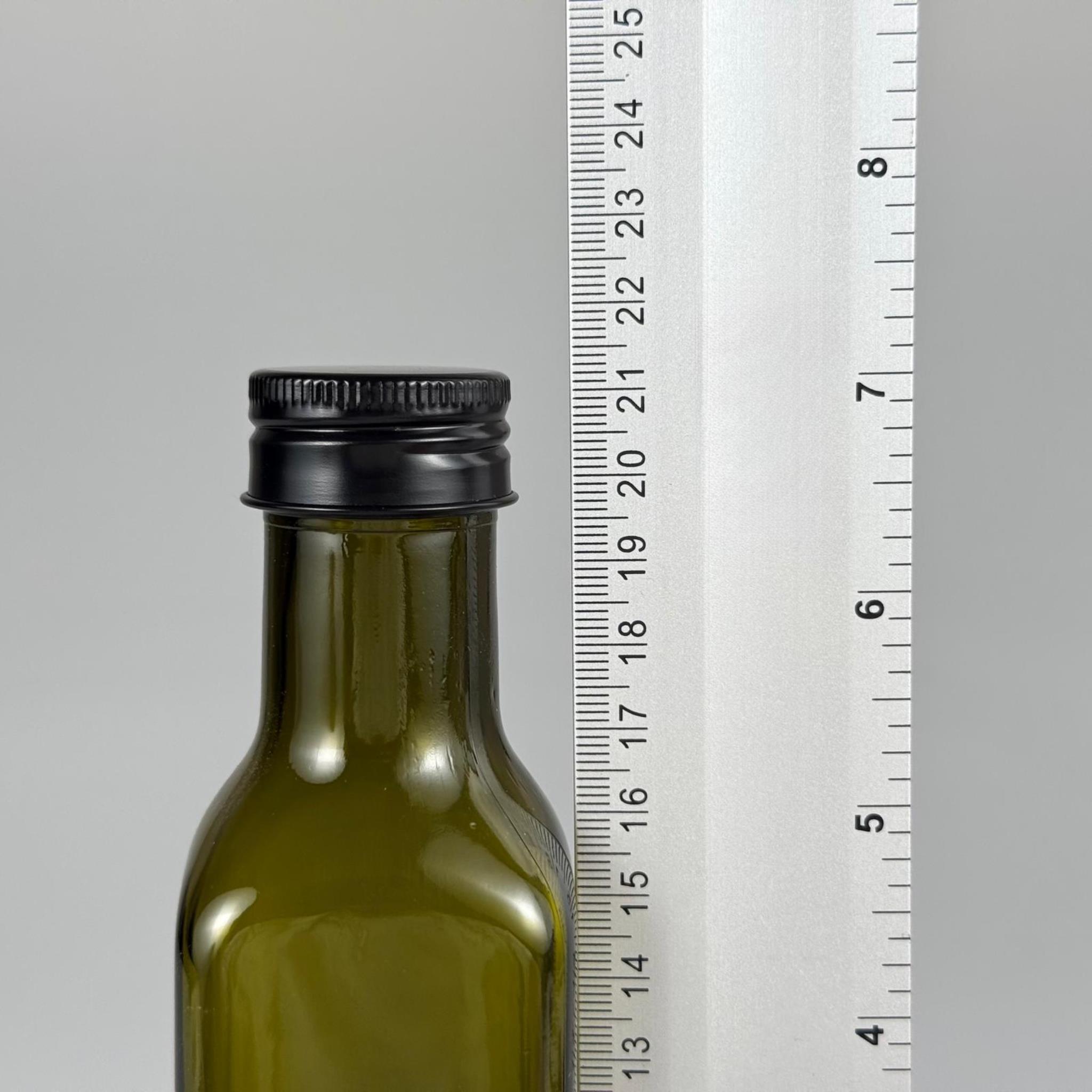 250 CC YEŞİL MARASKA CAM ŞİŞE - SİYAH METAL ALÜMİNYUM KAPAKLI - 250 ML KÖŞELİ YAĞ ŞİŞESİ - SİRKE ŞİŞESİ