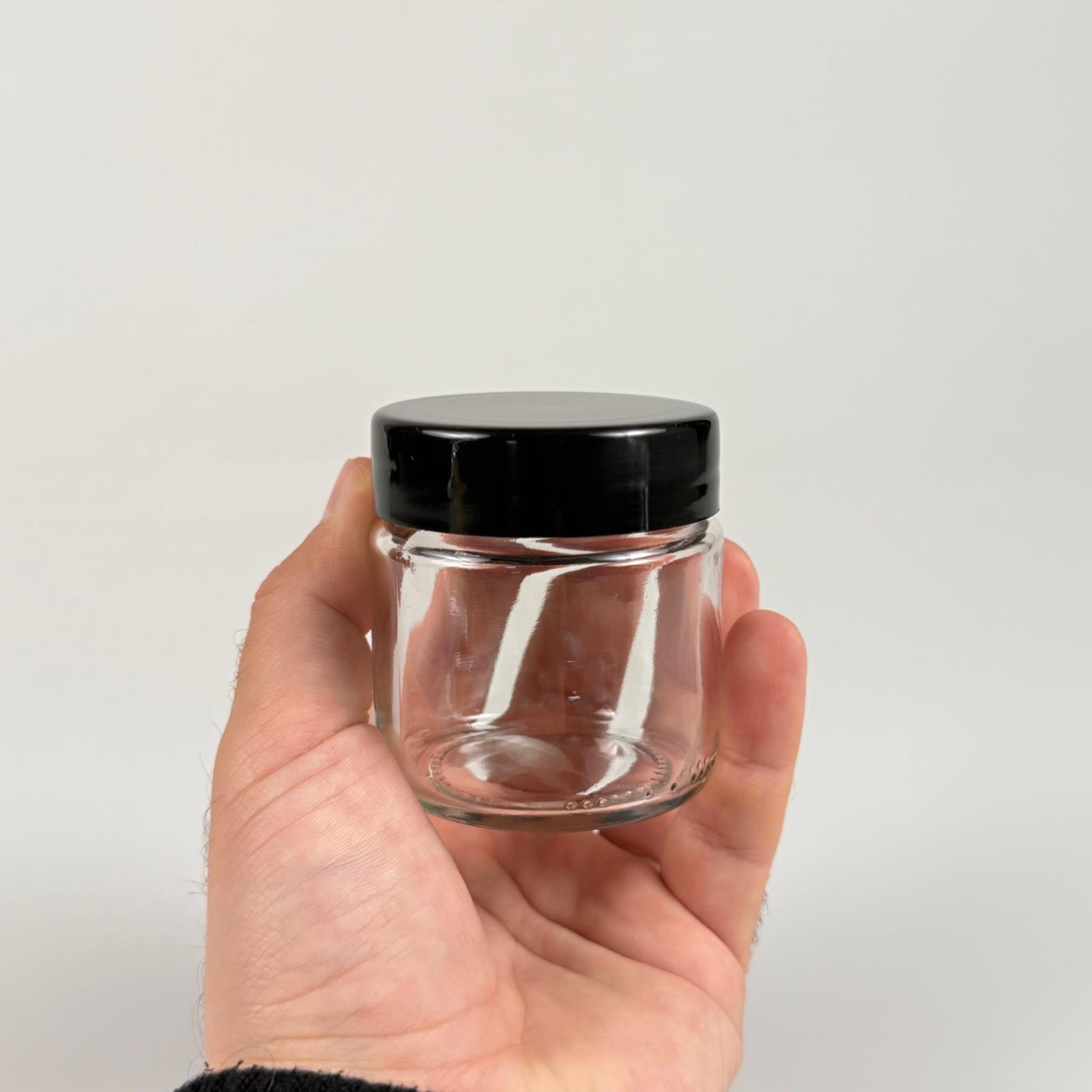 100 CC CAM KAVANOZ + SİYAH PLASTİK KAPAK - 100 ML PLASTİK KAPAKLI CAM KAVANOZ (SİLME 106 CC)