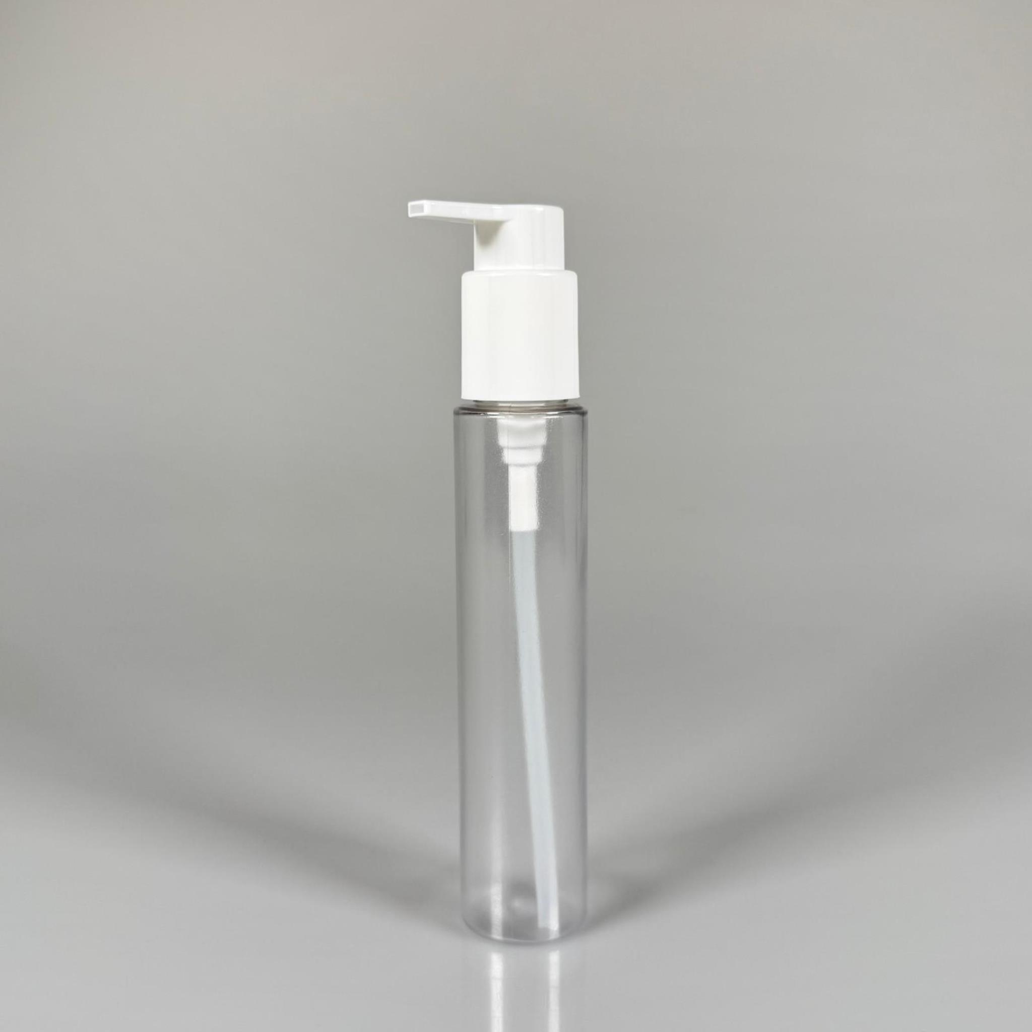 100 CC UZUN SİLİNDİR BUĞULU PET ŞİŞE (24 GR)  - BEYAZ XAVİER POMPALI - 100 ML BİBERİYE SUYU, LAVANTA YAĞI, SAÇ SERUM, TONİK VB İÇİN PLASTİK KOZMETİK AMBALAJLARI