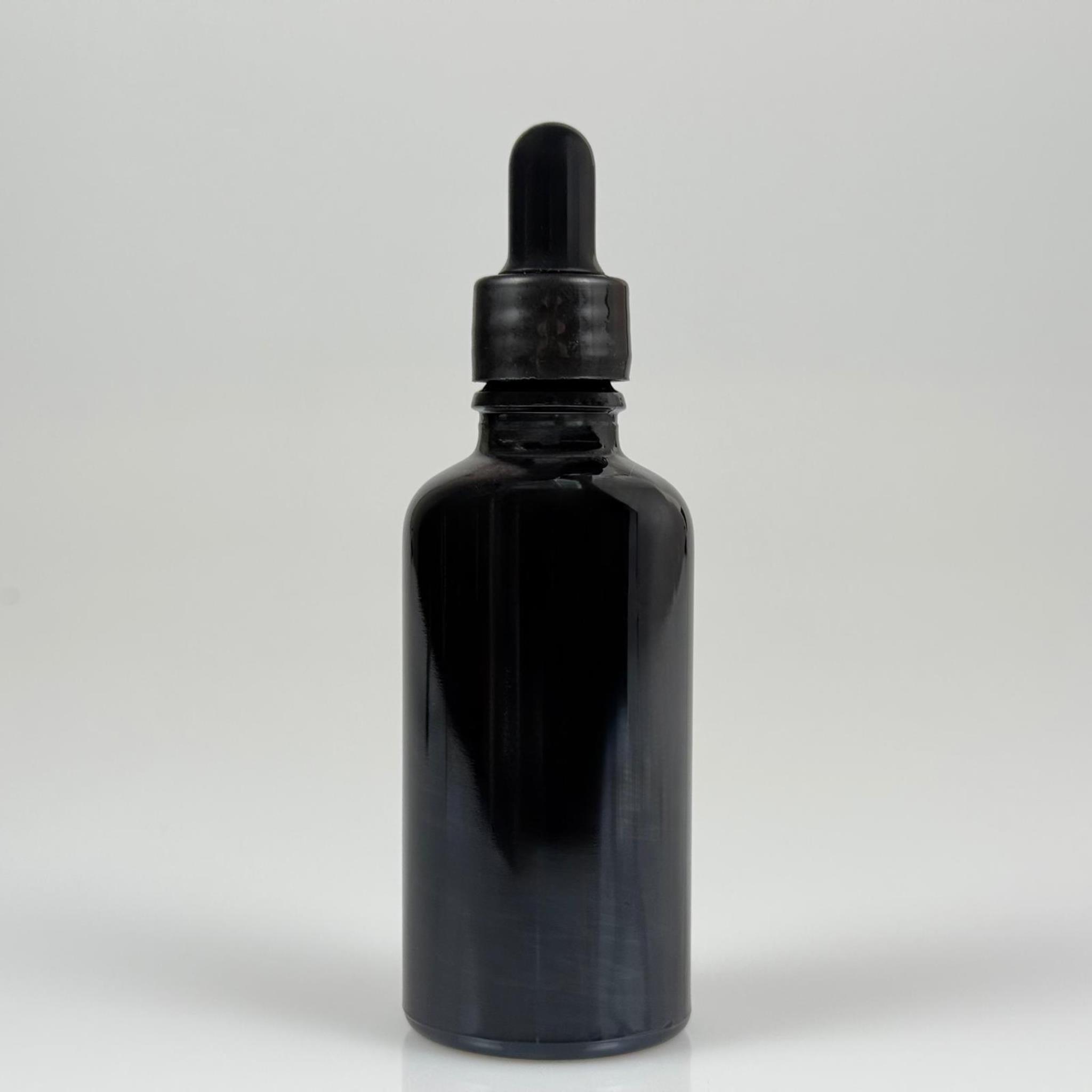 50 CC PARLAK SİYAH CAM DAMLALIKLI ŞİŞE - SİYAH EMZİK + SİYAH DÜZ KAPAK + CAM PİPET TAKIM - 50 ML PARLAK SİYAH DAMLALIKLI ŞİŞE SETİ