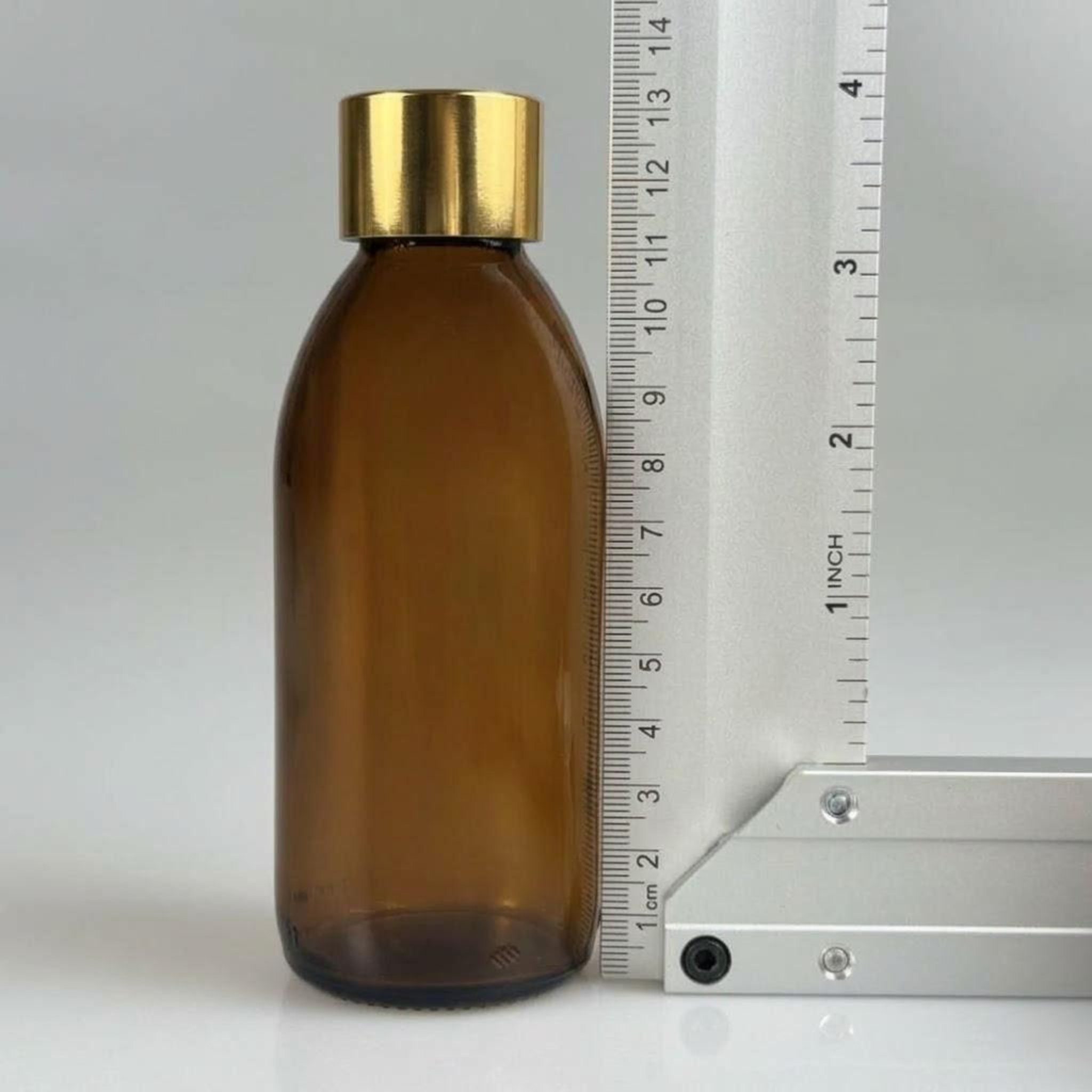 160 CC AMBER CAM ŞİŞE + ALÜMİNYUM KAPLAMALI GOLD KAPAKLI TAKIM -  160 ML KAHVERENGİ CAM ŞİŞE