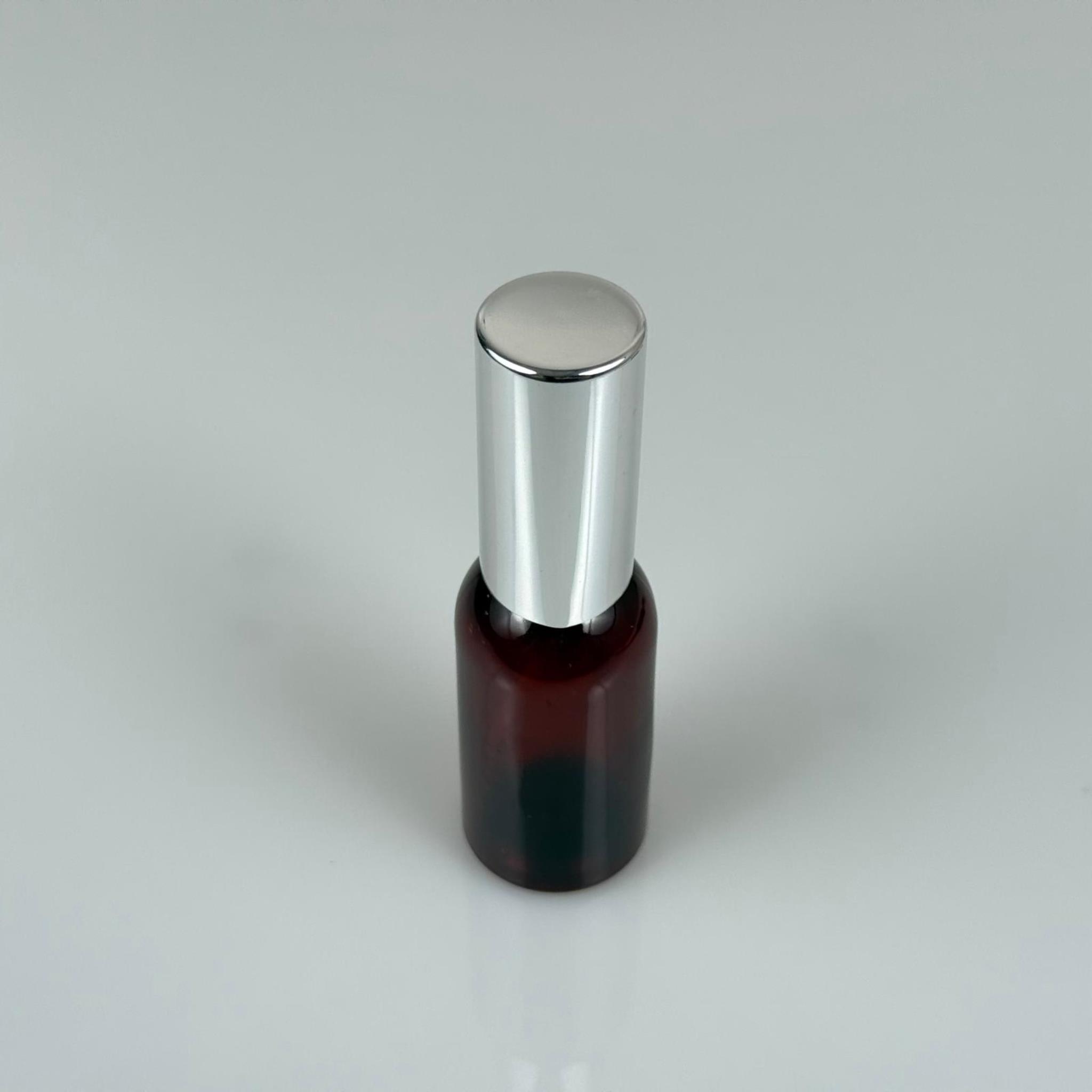 35 ML PET KOLONYA, PARFÜM VB ŞİŞELERİ - METAL ALÜMİNYUM GÜMÜŞ KAPAK + VİDALI SPREY + 35 CC AMBER ŞİŞE SET TAKIM
