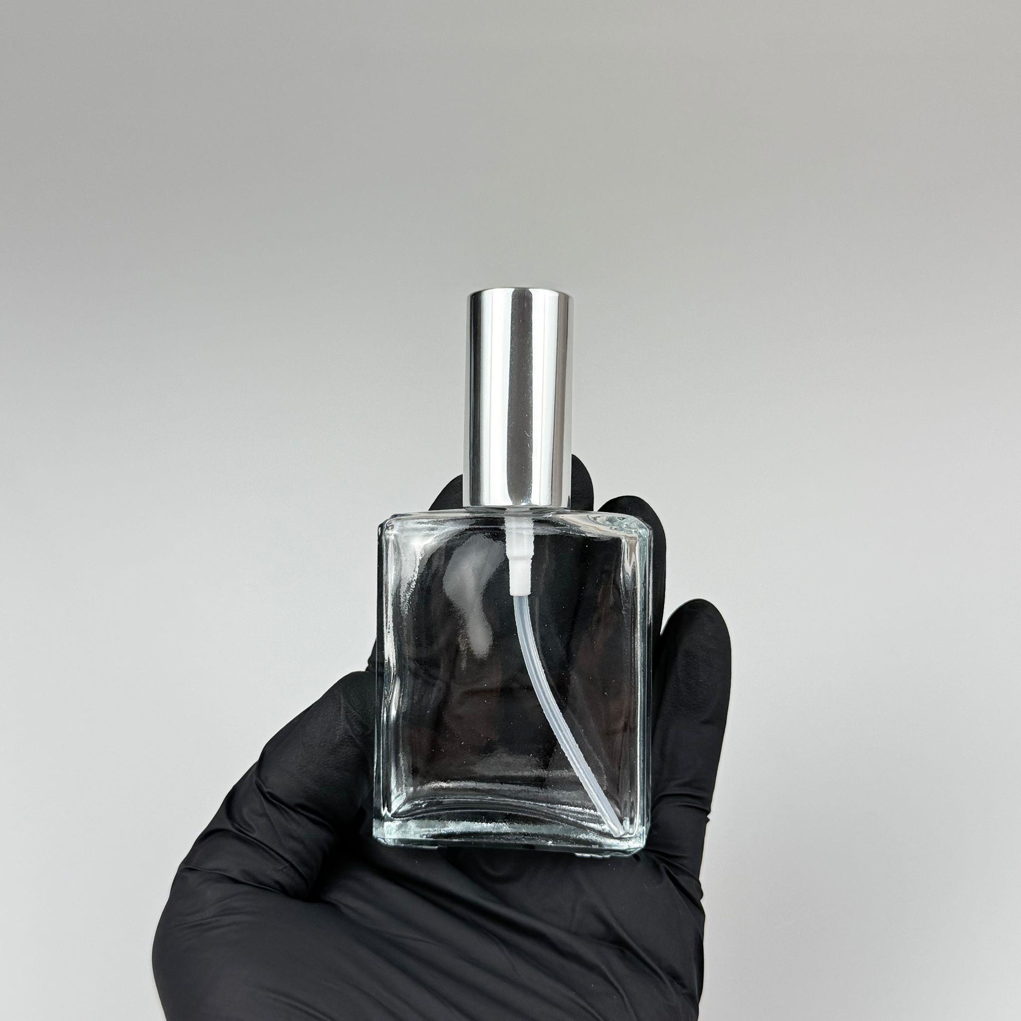 40 CC YASSI DİKDÖRTGEN KISA CAM ŞİŞE - VİDALI GÜMÜŞ SPREYLİ PARFÜM KOLONYA ŞİŞESİ TAKIM - 40 ML PRESTİJLİ ŞİŞE