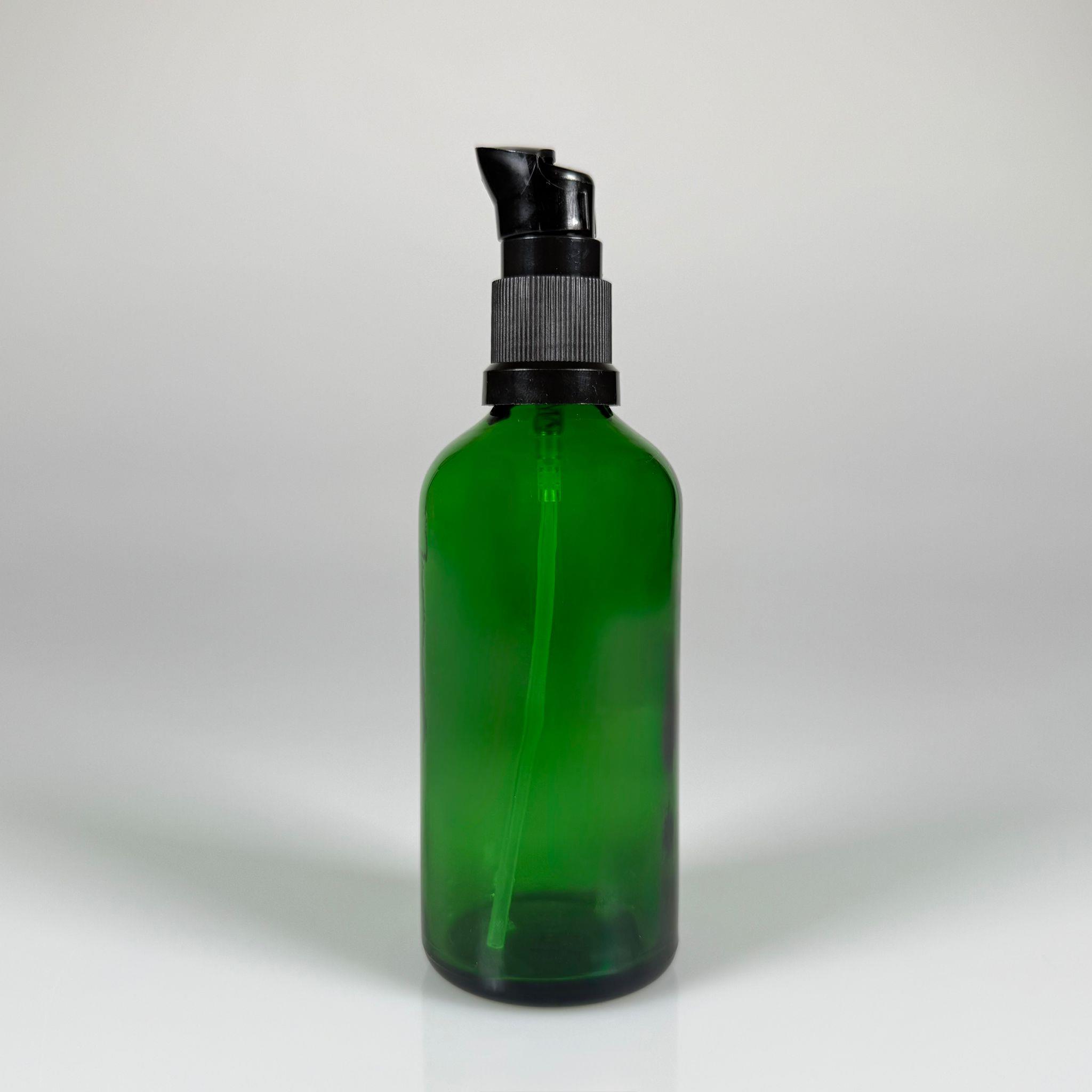 100 CC YEŞİL CAM ŞİŞE - SIZDIRMAZ ETEKLİ SİYAH LOSYON POMPALI TAKIM - 100 ML LOSYON ŞİŞESİ - YAĞ, KREM GİBİ YOĞUN KIVAMLI SIVILAR İÇİN CAM AMBALAJ