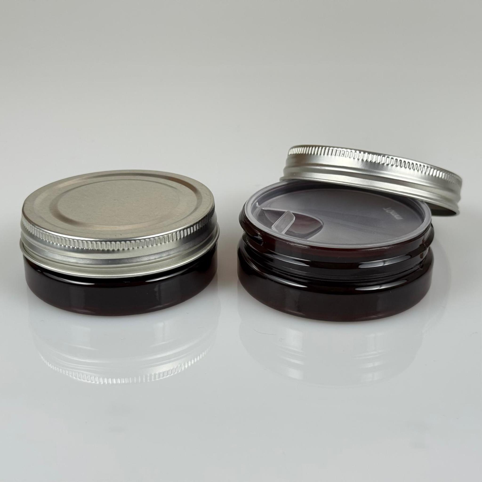 50 ML SERT PET KAVANOZ + GÜMÜŞ METAL KAPAK + İÇ TIPA - 50 CC KALIN AMBER PLASTİK KAVANOZ GÜMÜŞ METAL KAPAKLI İÇ TIPALI TAKIM - KREM KAVANOZLARI