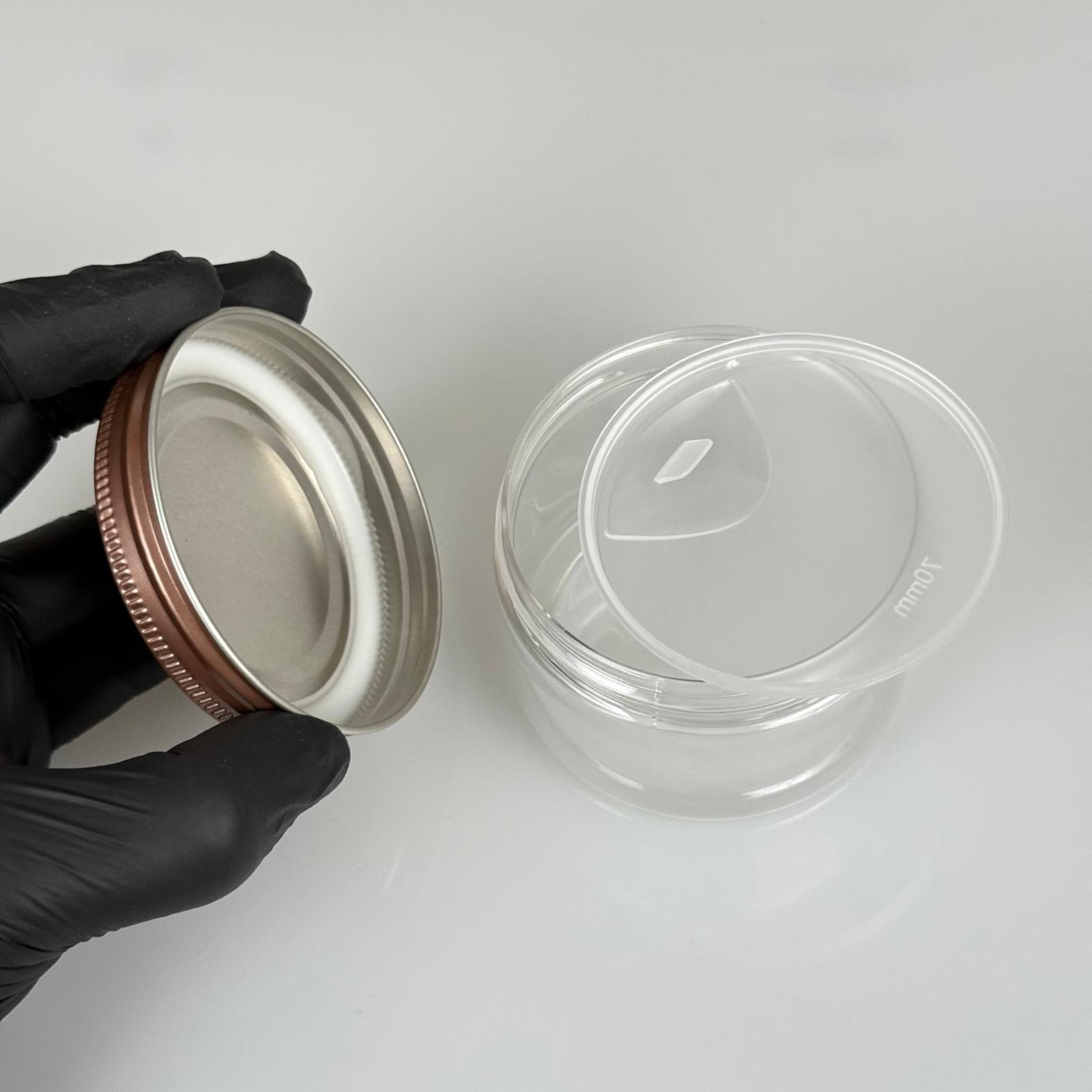150 ML SERT PET KAVANOZ + BRONZ METAL KAPAK + İÇ TIPA - 150 CC KALIN ŞEFFAF PLASTİK KAVANOZ BRONZ METAL KAPAKLI İÇ TIPALI TAKIM - KREM KAVANOZLARI