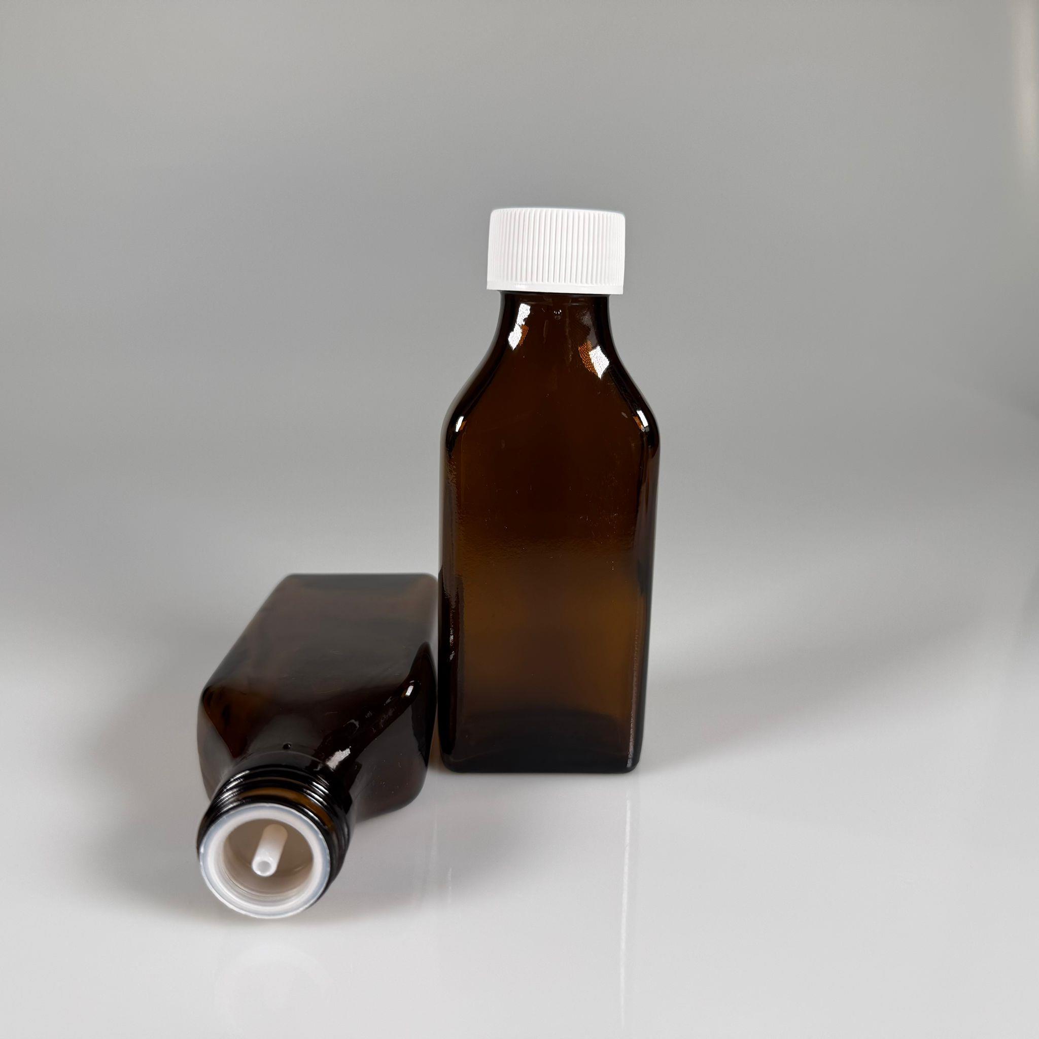 100 ML YASSI DOLUMU KOLAY, GENİŞ AĞIZLI İÇTEN DAMLALIKLI ŞİŞE (28 MM AĞIZ)  - 100 CC BEYAZ CONTALI KAPAKLI İÇTEN DAMLALIKLI CAM ECZA ŞİŞESİ - AMBER KAHVERENGİ