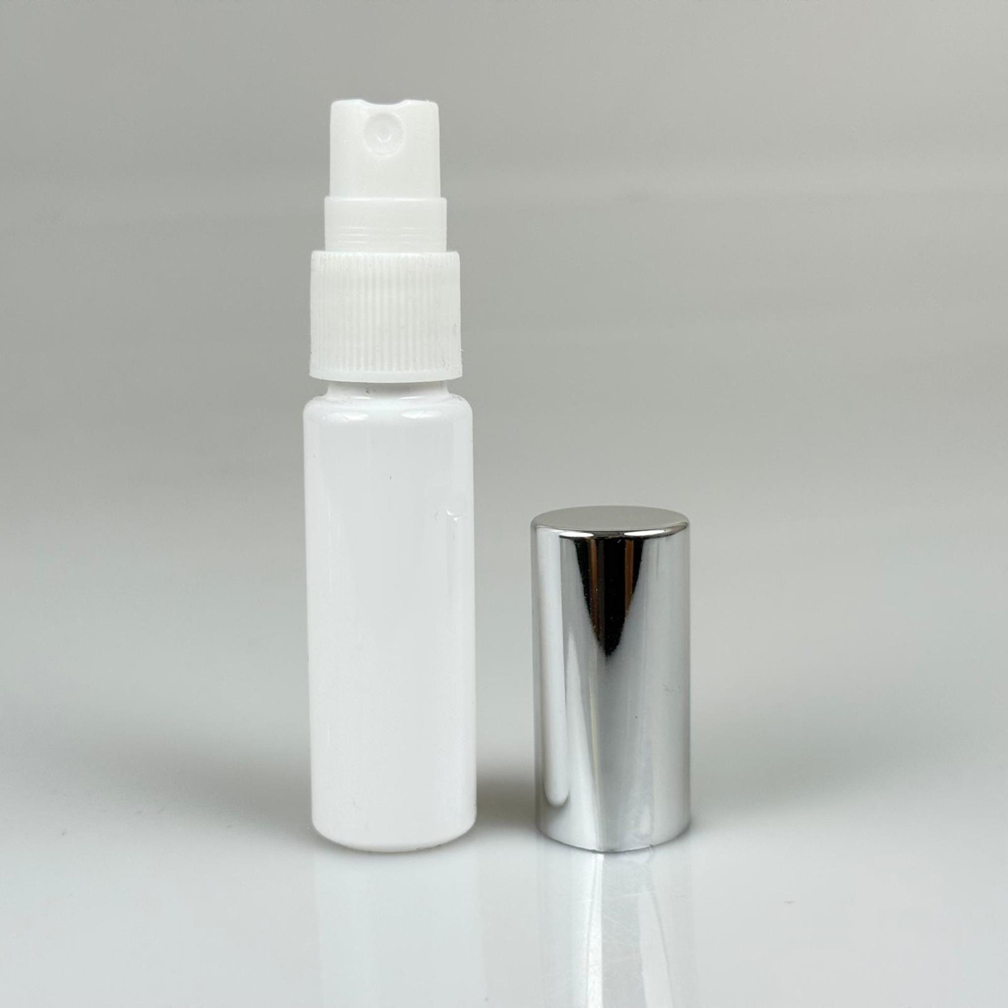 20 ML PET KOLONYA, PARFÜM VB ŞİŞELERİ - METAL ALÜMİNYUM GÜMÜŞ KAPAK + VİDALI SPREY + 20 CC BEYAZ SHOT ŞİŞE SET TAKIM