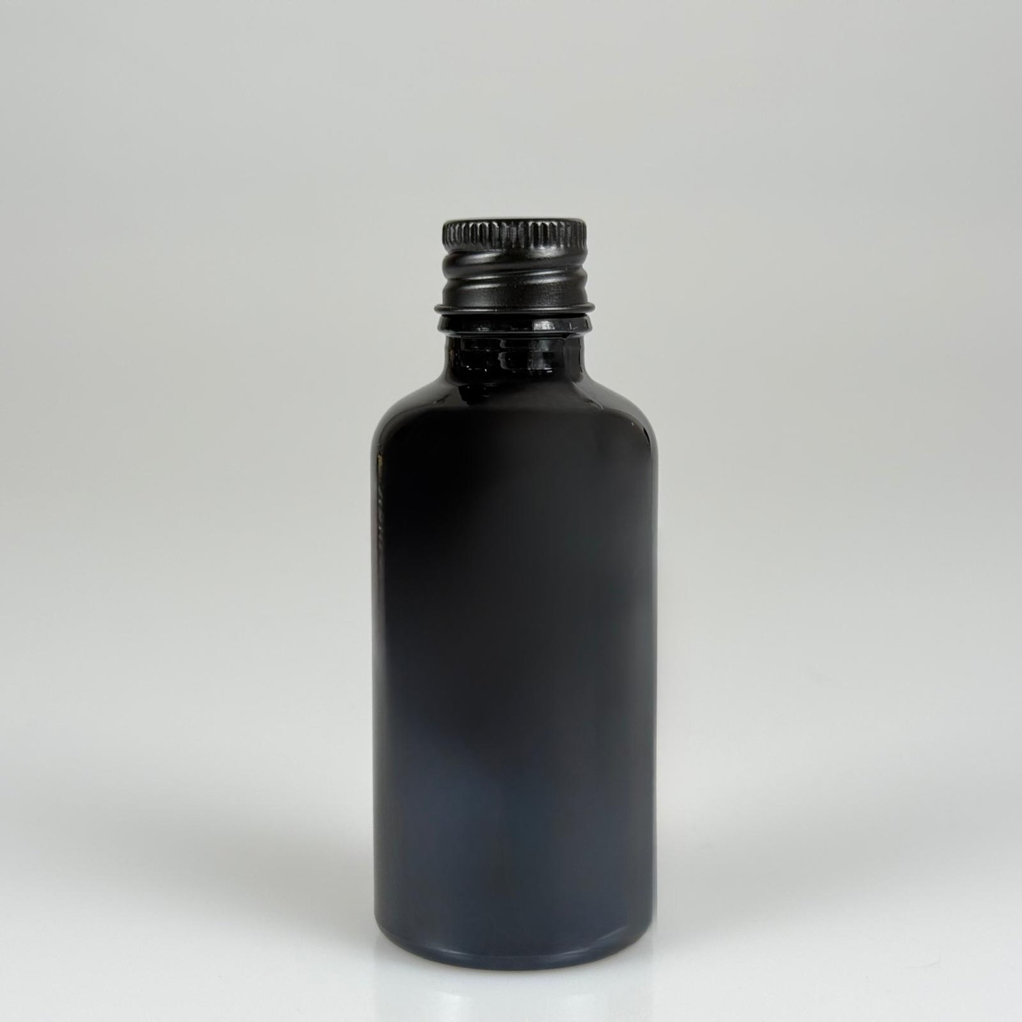 50 CC SİYAH CAM ŞİŞE + KÖPÜK CONTALI SİYAH ALÜMİNYUM METAL KAPAKLI TAKIM - 50 ML SİYAH CAM ŞİŞE