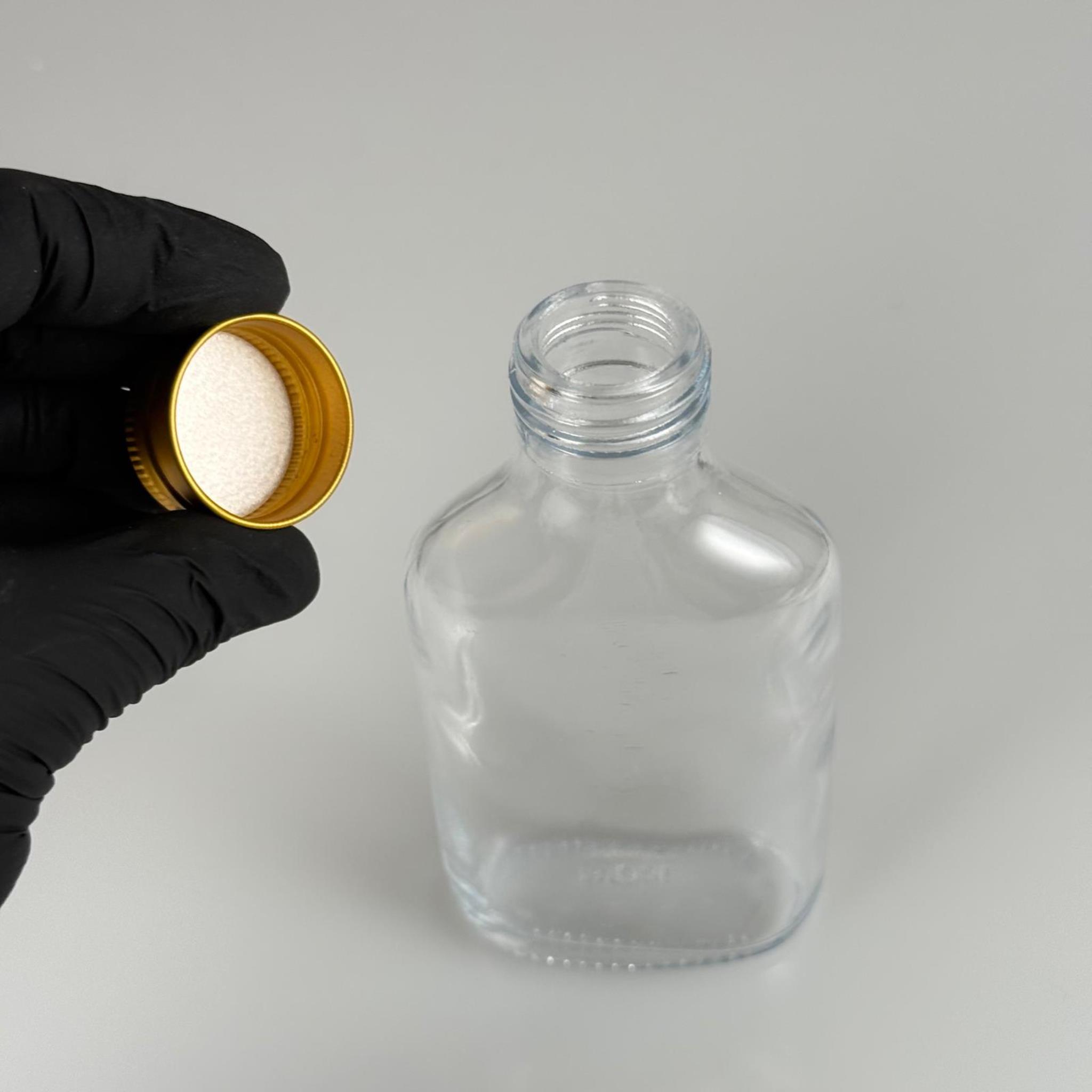 100 CC YASSI CAM ŞİŞE - GOLD METAL ALÜMİNYUM KAPAKLI - 100 ML CAM ŞİŞE - SOĞUK KAHVE İÇİN COLD BREW ŞİŞESİ